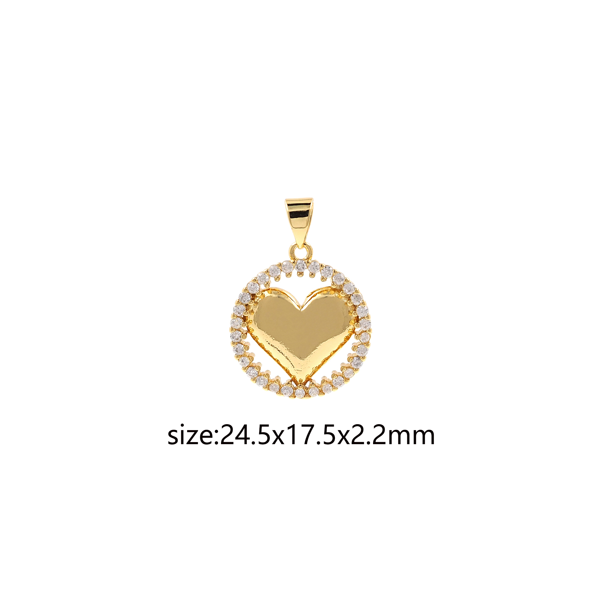 18K Gold Filled Heart Pendant,CZ Micro Pave Round Heart Charm Earrings Necklace for DIY Jewelry Making Supply