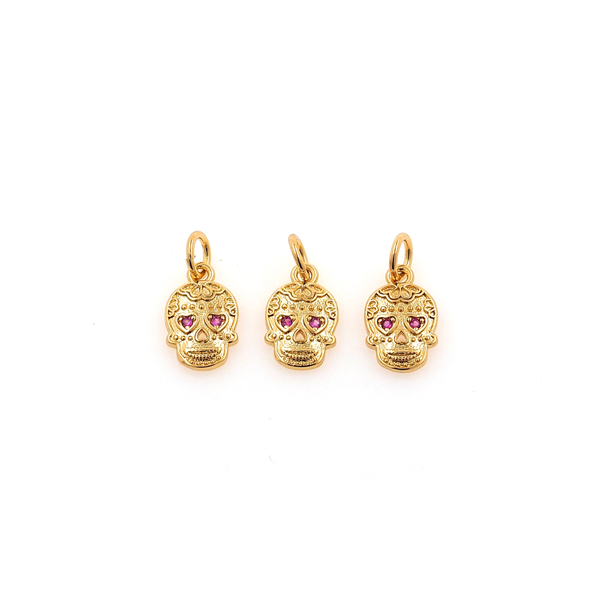 18K Gold Filled Skull Pendant,CZ Micro Pave Skull Charm Earrings Necklace for DIY Jewelry Making Supply