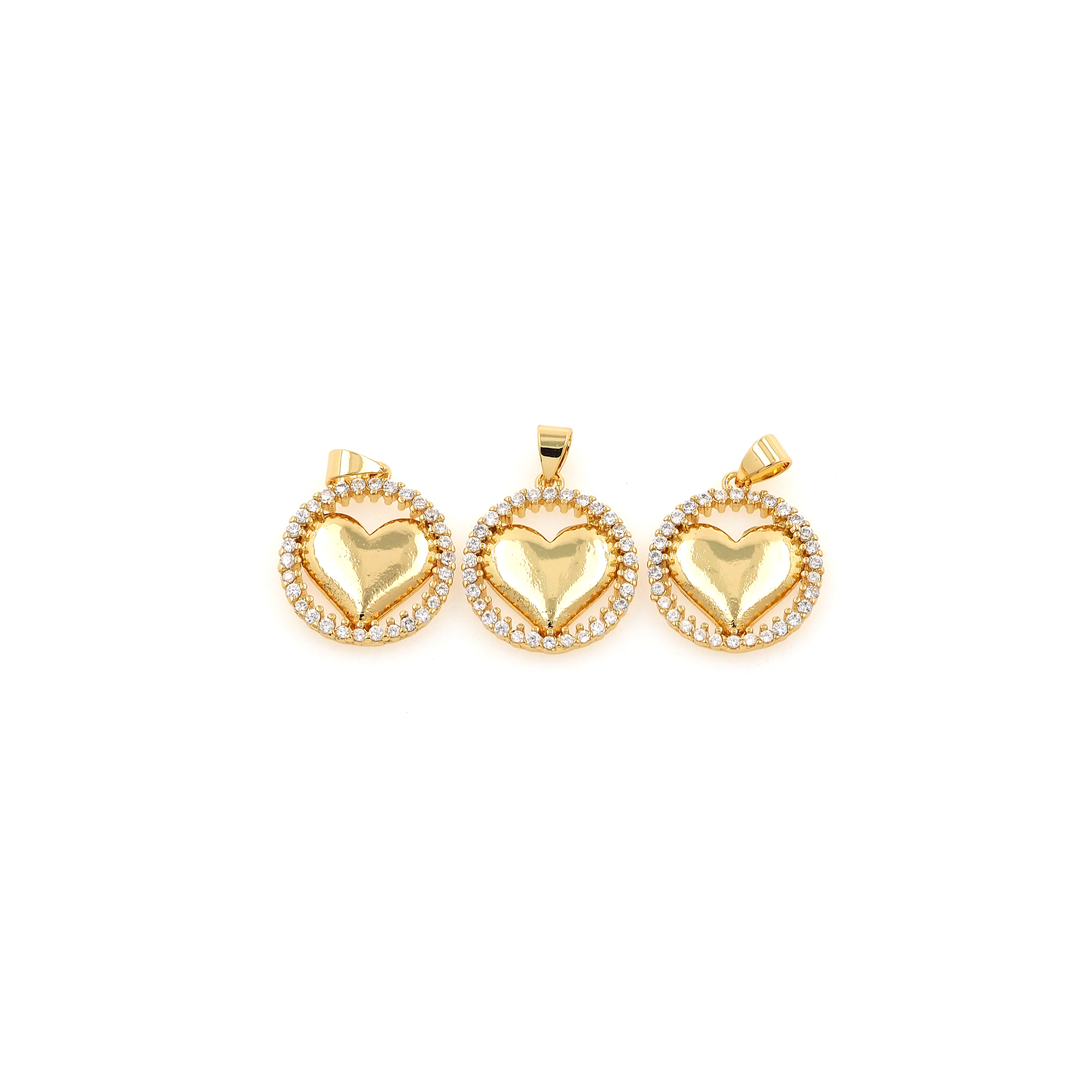 18K Gold Filled Heart Pendant,CZ Micro Pave Round Heart Charm Earrings Necklace for DIY Jewelry Making Supply