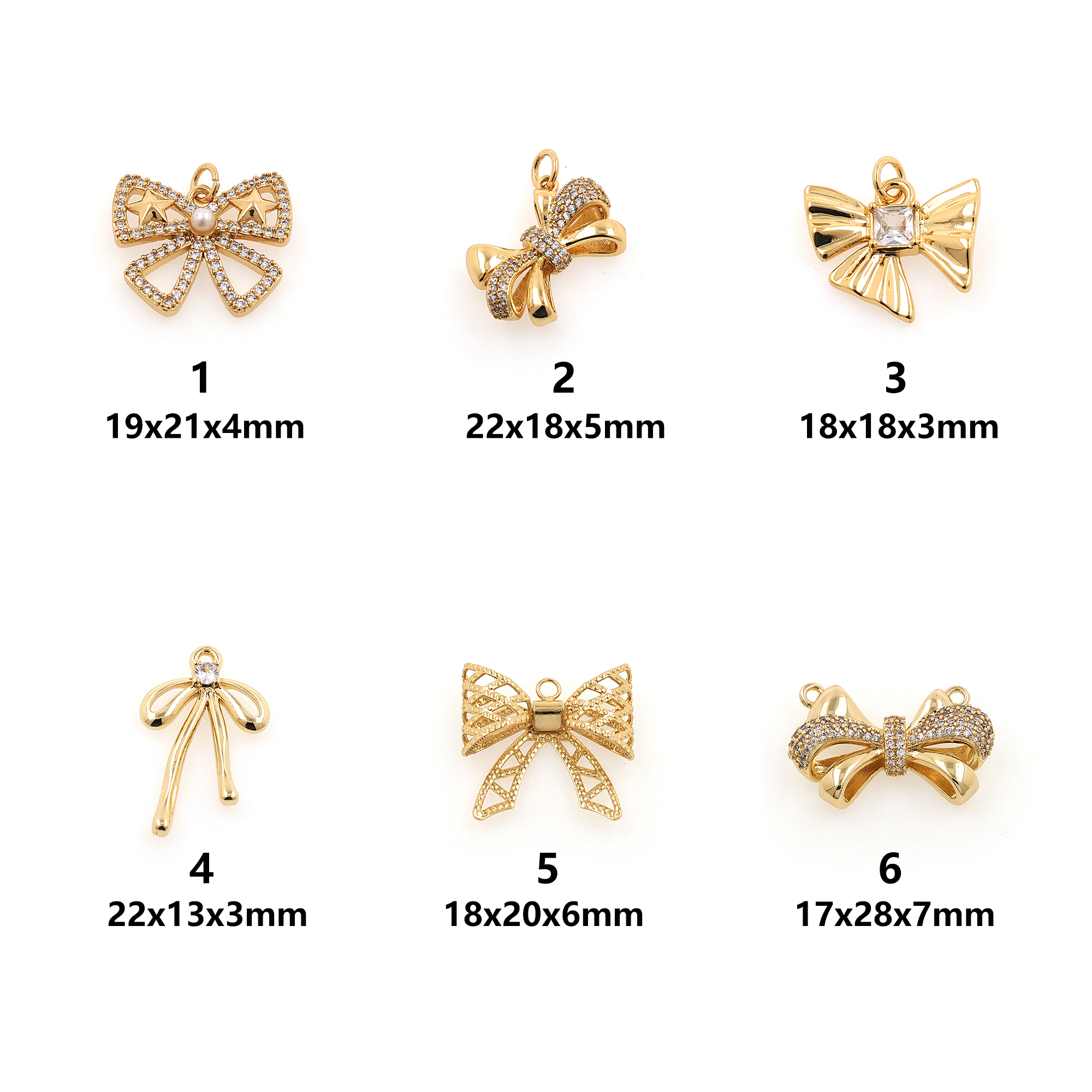 18K Gold Filled Bow Pendant,CZ Micro Pave Bow Charm Earrings Necklace for DIY Jewelry Making Supply