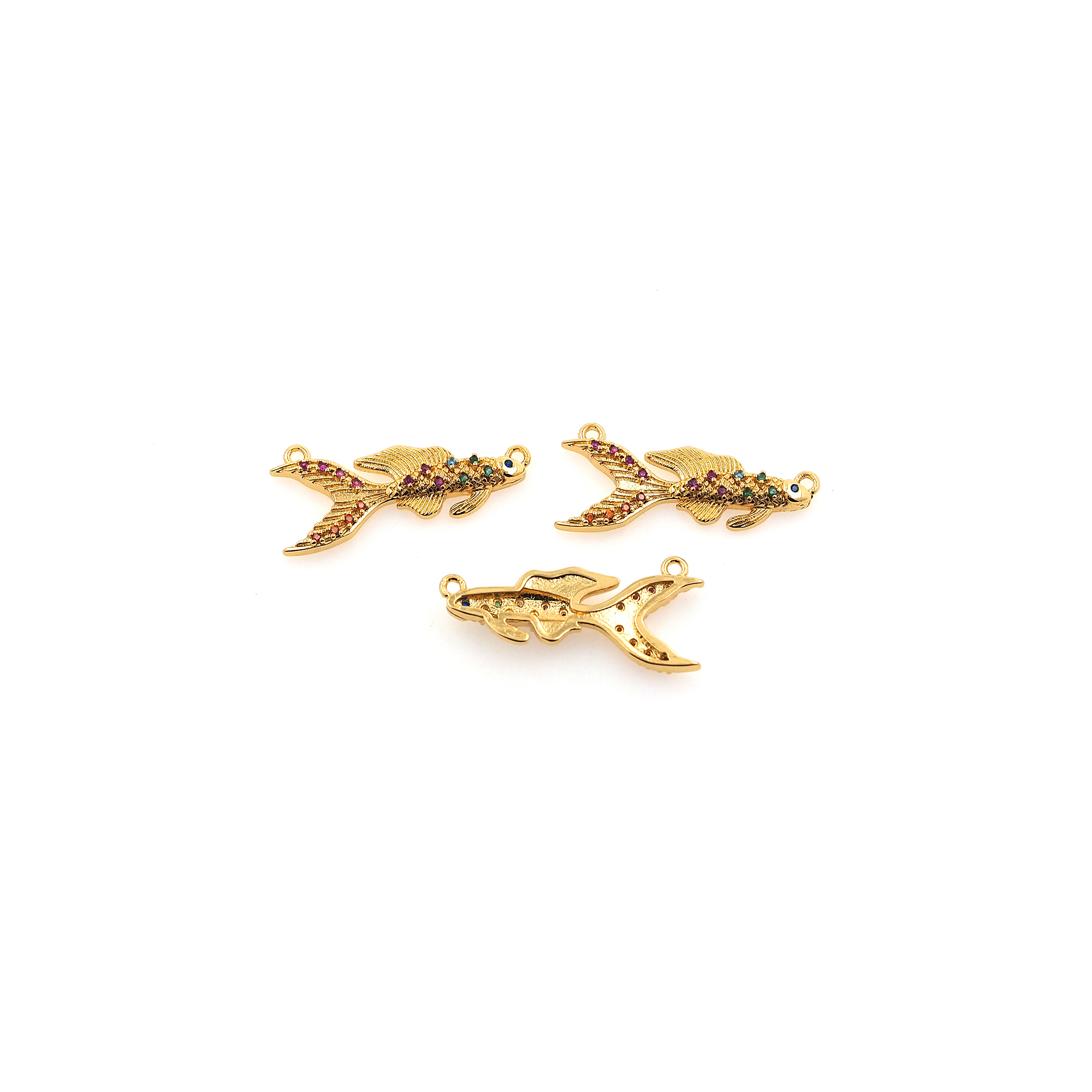 18K Gold Filled Fish Pendant,CZ Micro Pave Fish Charm Earrings Necklace for DIY Jewelry Making Supply