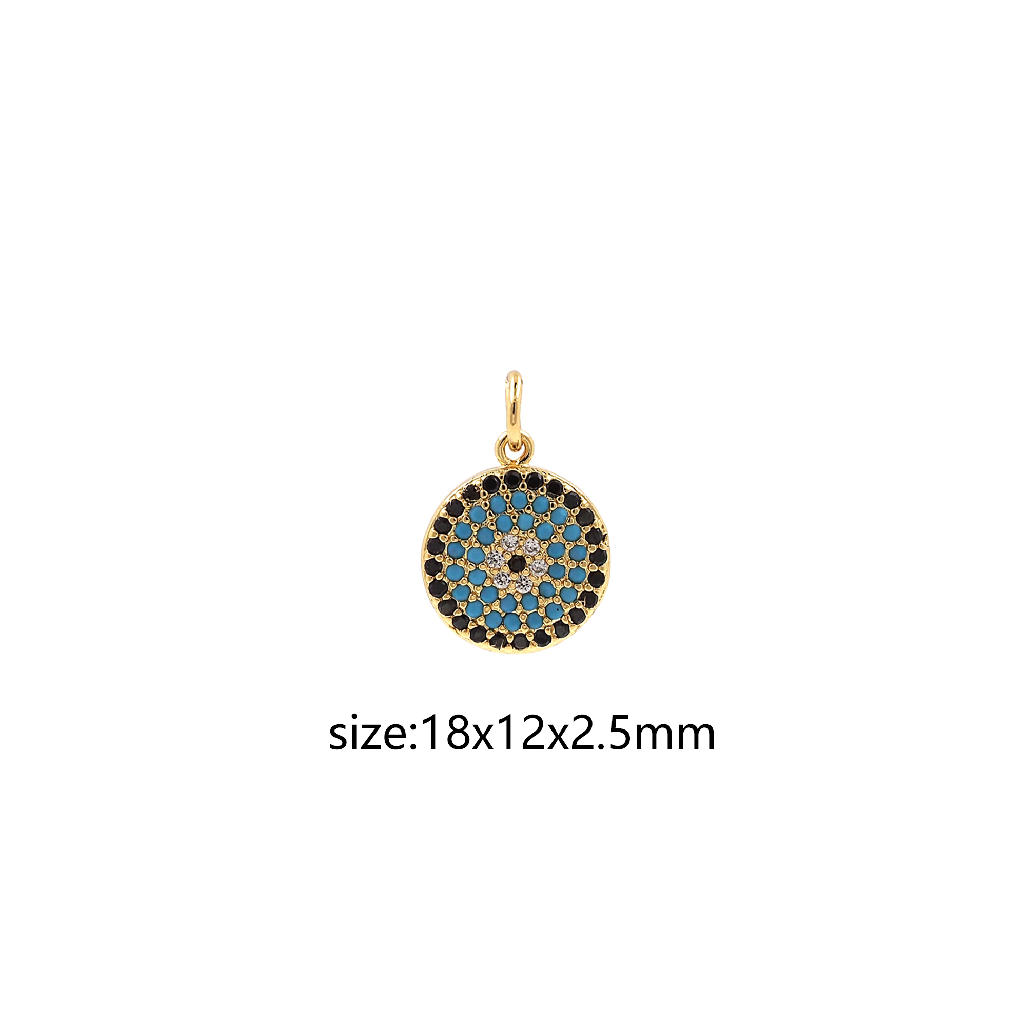 18K Gold Filled Round Eye Pendant,CZ Micro Pave Evil Eye Charm Earrings Necklace for DIY Jewelry Making Supply