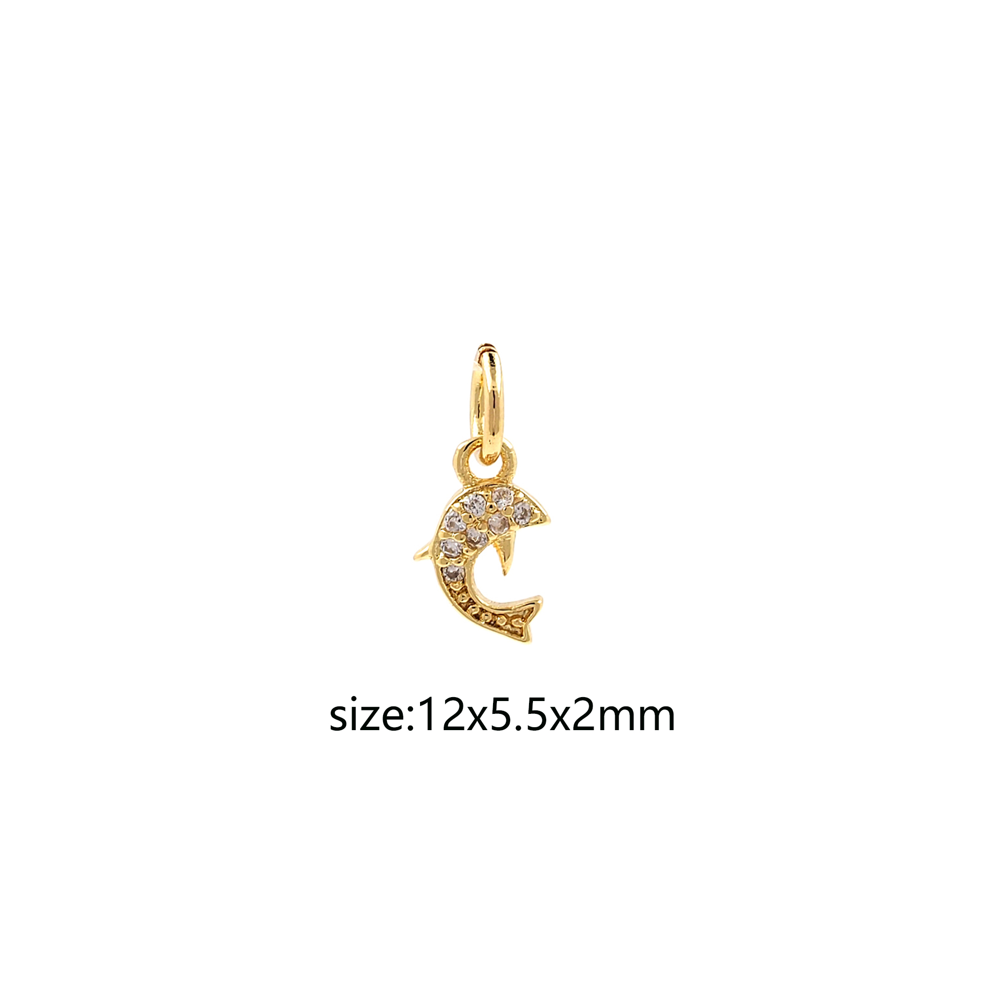 18K Gold Filled Fish Pendant,CZ Micro Pave Tiny Fish Charm Earrings Necklace for DIY Jewelry Making Supply