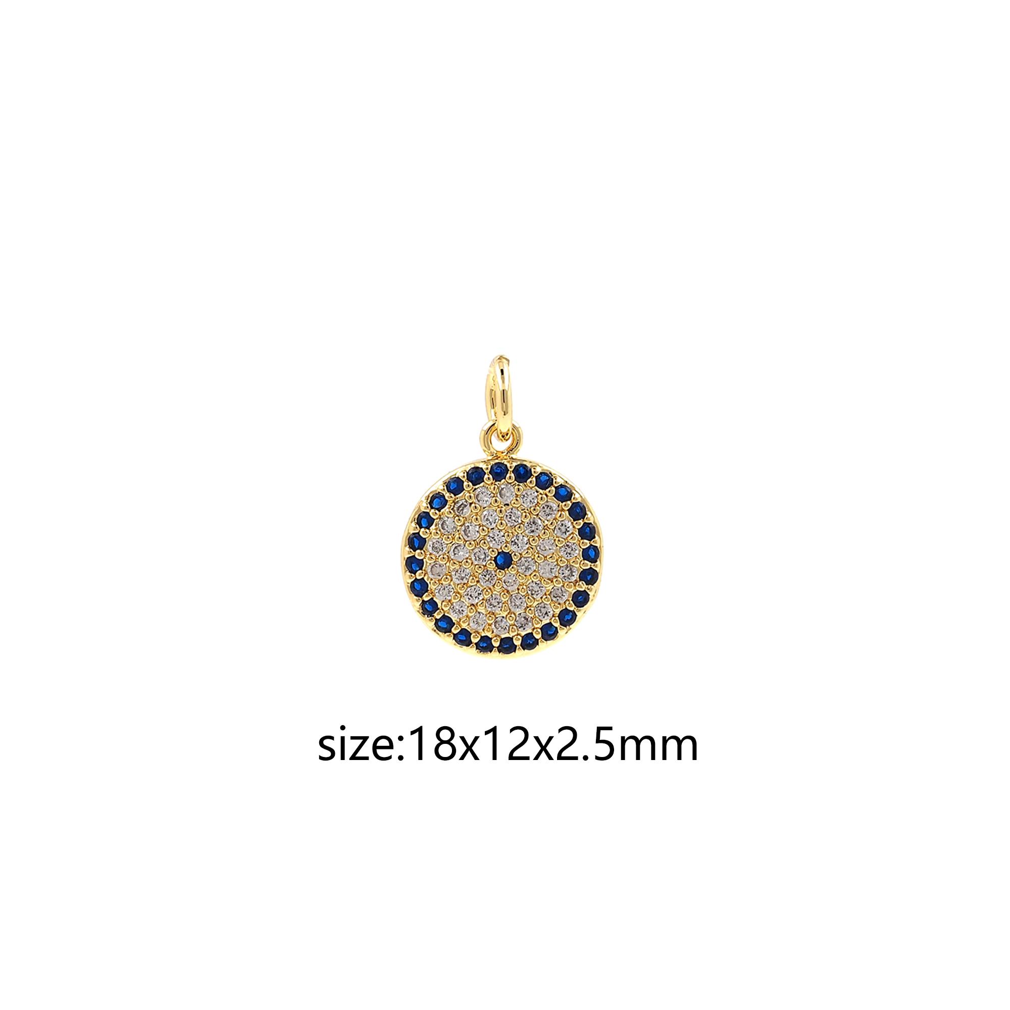 18K Gold Filled Round Eye Pendant,CZ Micro Pave Evil Eye Charm Earrings Necklace for DIY Jewelry Making Supply