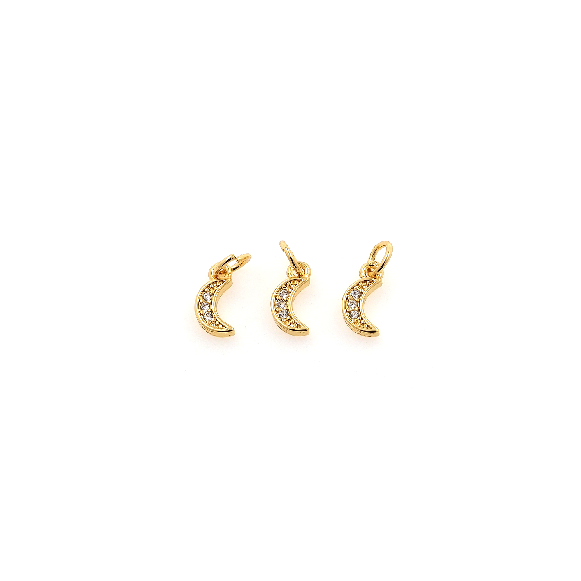 CZ Micro Pave Moon Pendant,18K Gold Filled Moon Charm Earrings Necklace for DIY Jewelry Making Supply