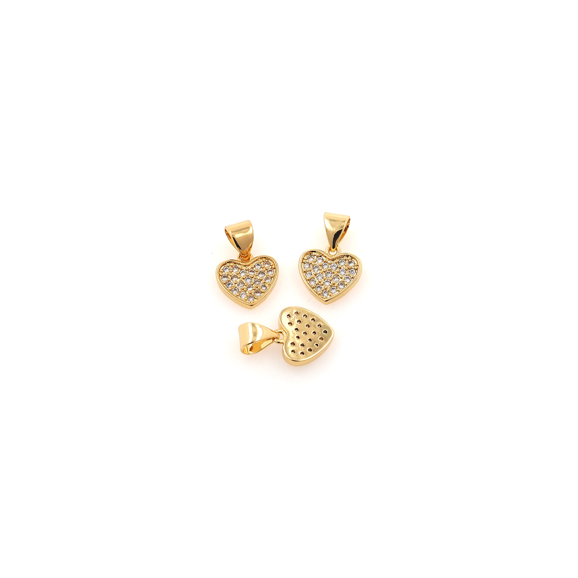 18K Gold Filled Heart Pendant,CZ Micro Pave Tiny Heart Charm Earrings Necklace for DIY Jewelry Making Supply