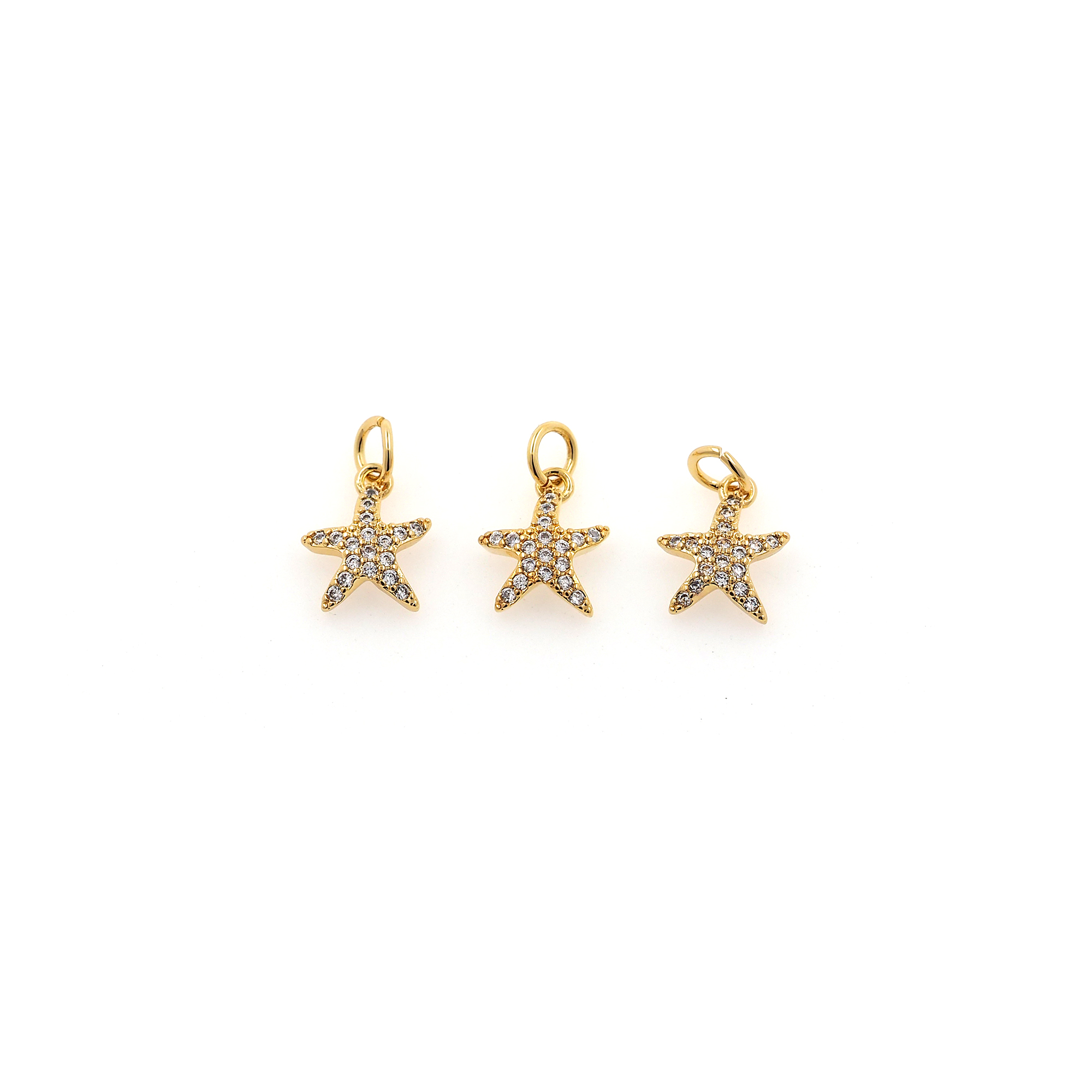 18K Gold Filled Starfish Pendant,CZ Micro Pave Starfish Charm Earrings Necklace for DIY Jewelry Making Supply