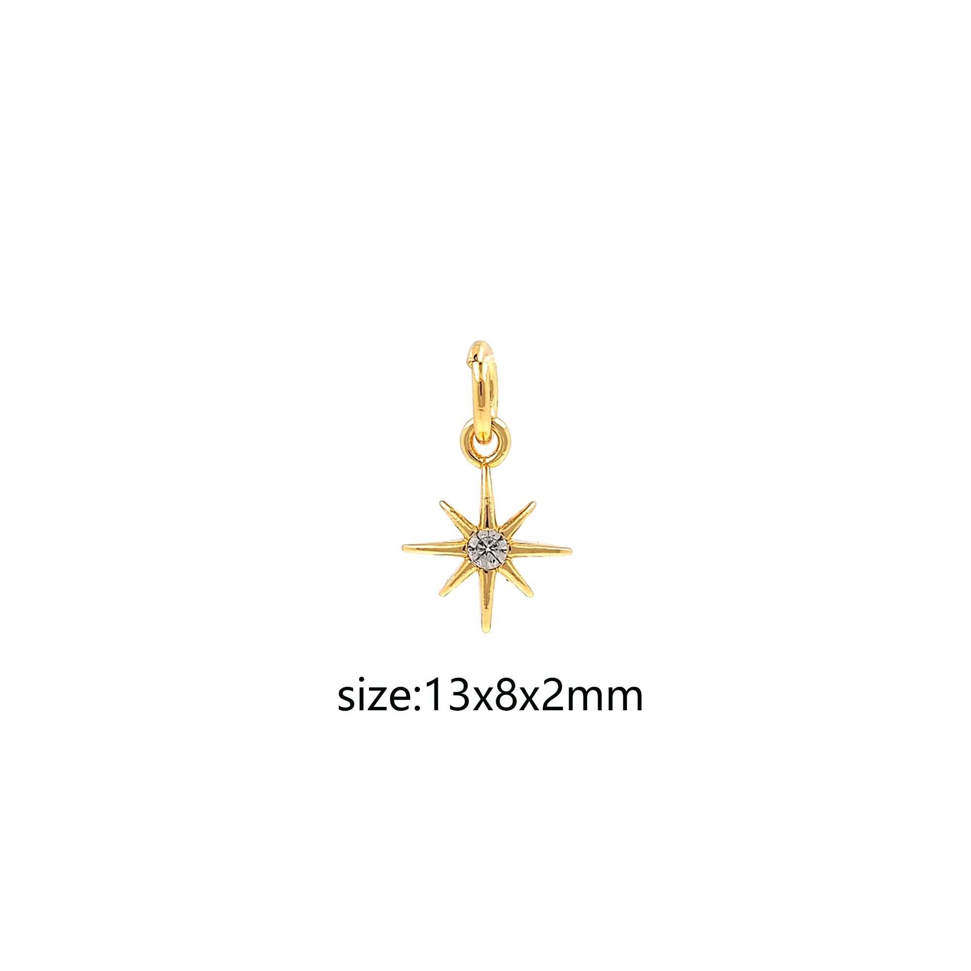 18K Gold Filled North Star Pendant,CZ Micro Pave Celestial Charm Earrings Necklace for DIY Jewelry Making Supply