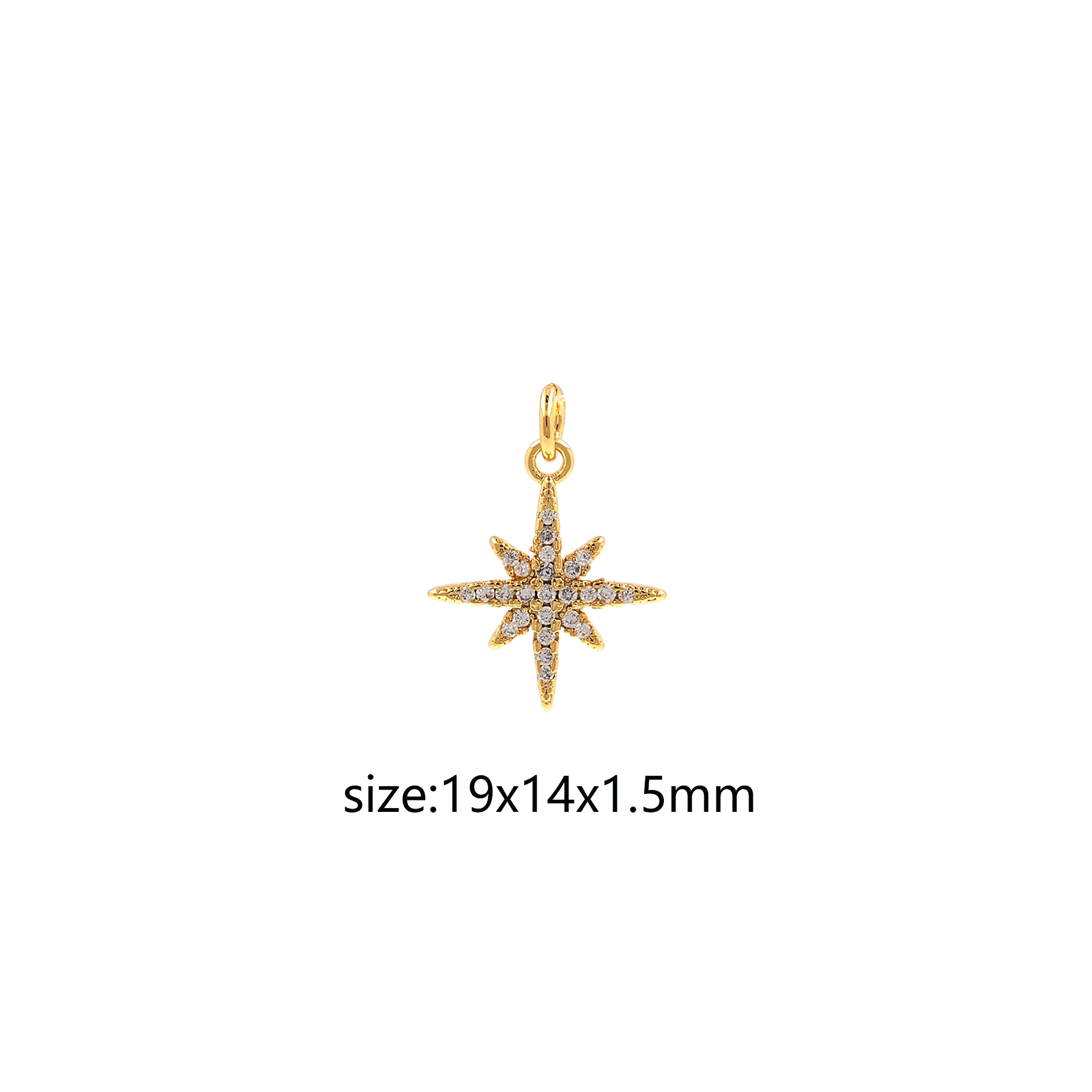CZ Micro Pave Tiny North Star Pendant,18K Gold Filled North Star Charm Earrings Necklace for DIY Jewelry Making Supply