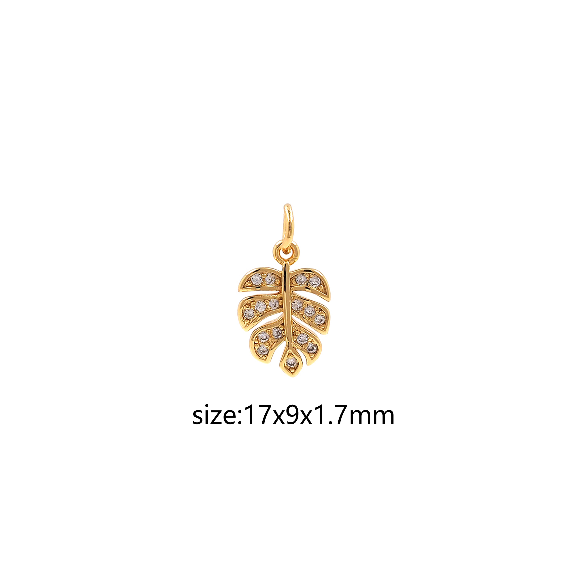 18K Gold Filled Monstera Leaf Pendant,CZ Micro Pave Leaf Charm Earrings Necklace for DIY Jewelry Making Supply
