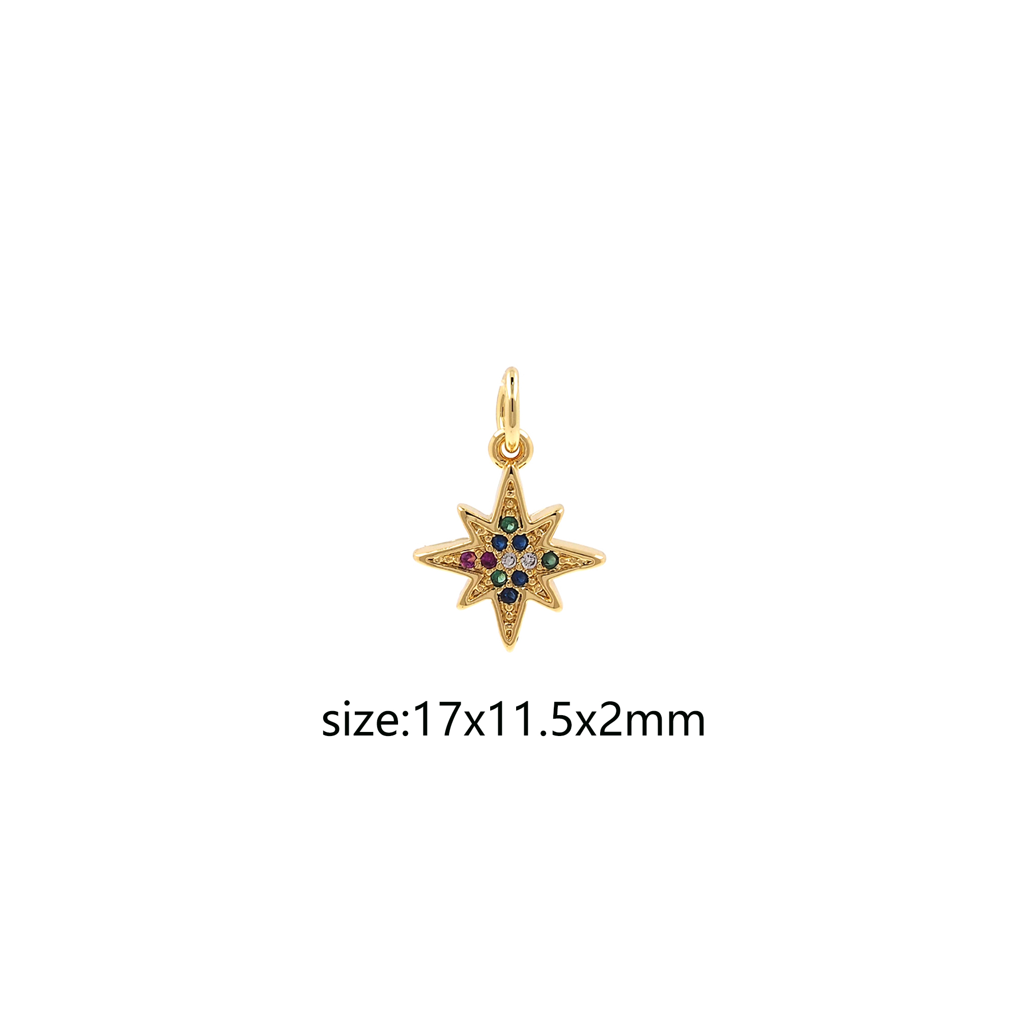 18K Gold Filled North Star Pendant,CZ Micro Pave Celestial Charm Earrings Necklace for DIY Jewelry Making Supply