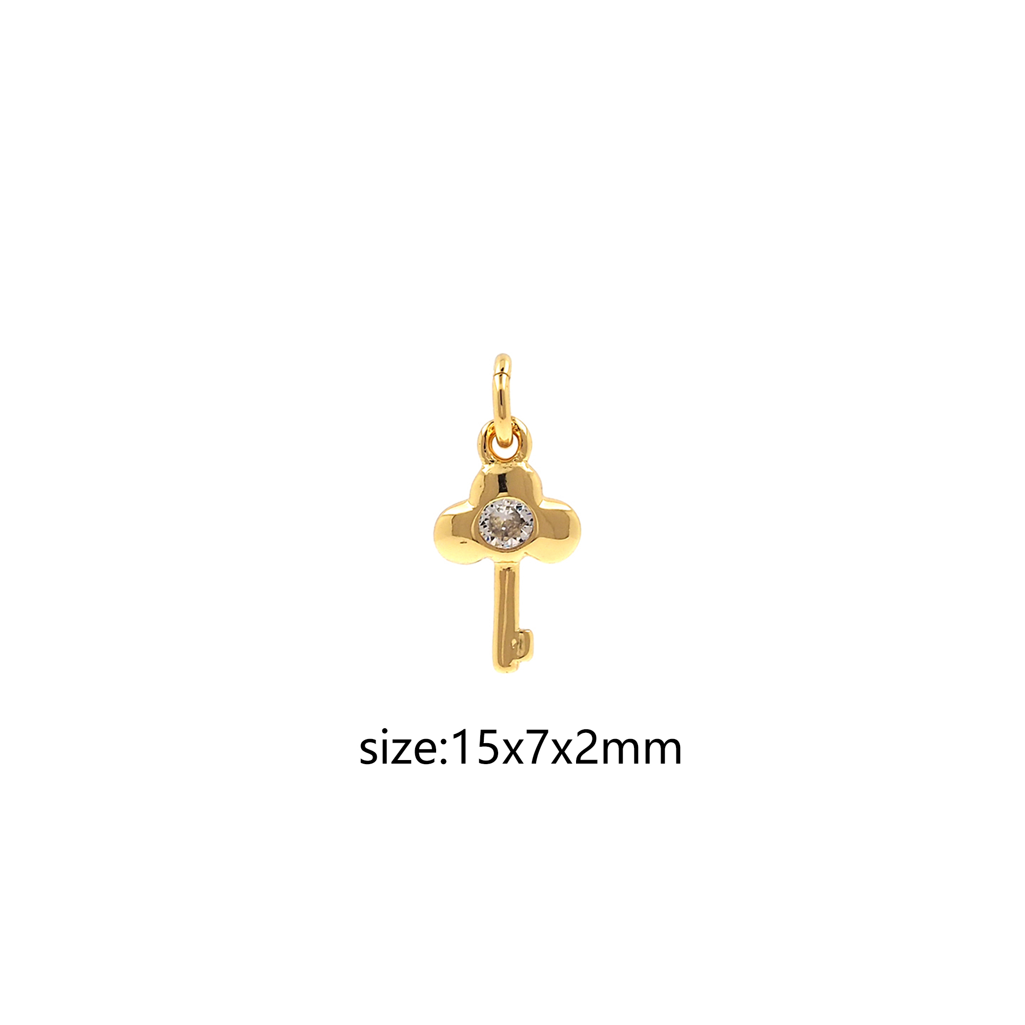 18K Gold Filled Key Pendant,CZ Micro Pave Key Charm Earrings Necklace for DIY Jewelry Making Supply