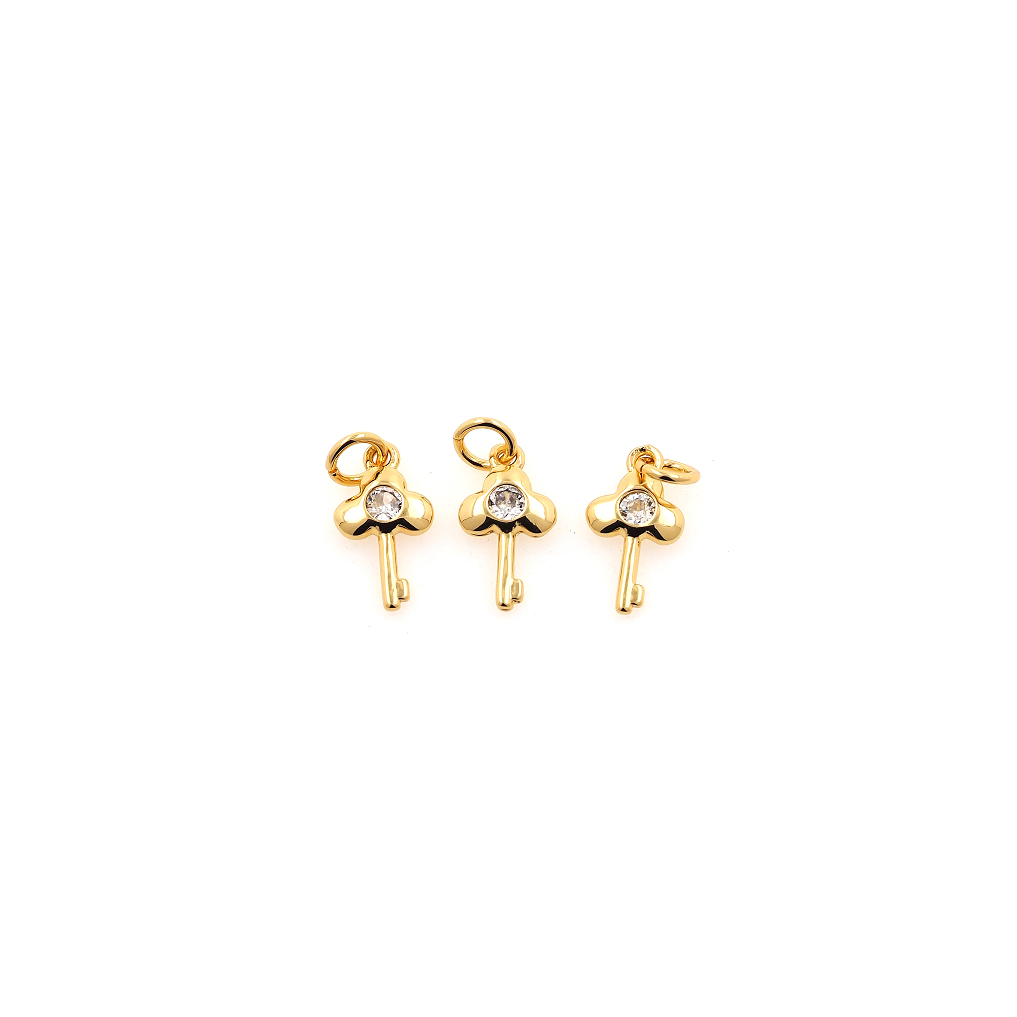 18K Gold Filled Key Pendant,CZ Micro Pave Key Charm Earrings Necklace for DIY Jewelry Making Supply