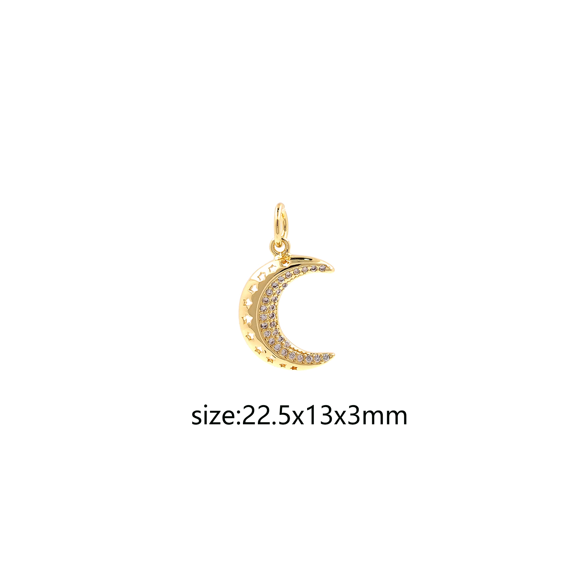 18K Gold Filled Moon Pendant,Celestial Charm,CZ Micro Pave Moon Earrings Necklace for DIY Jewelry Making Supply