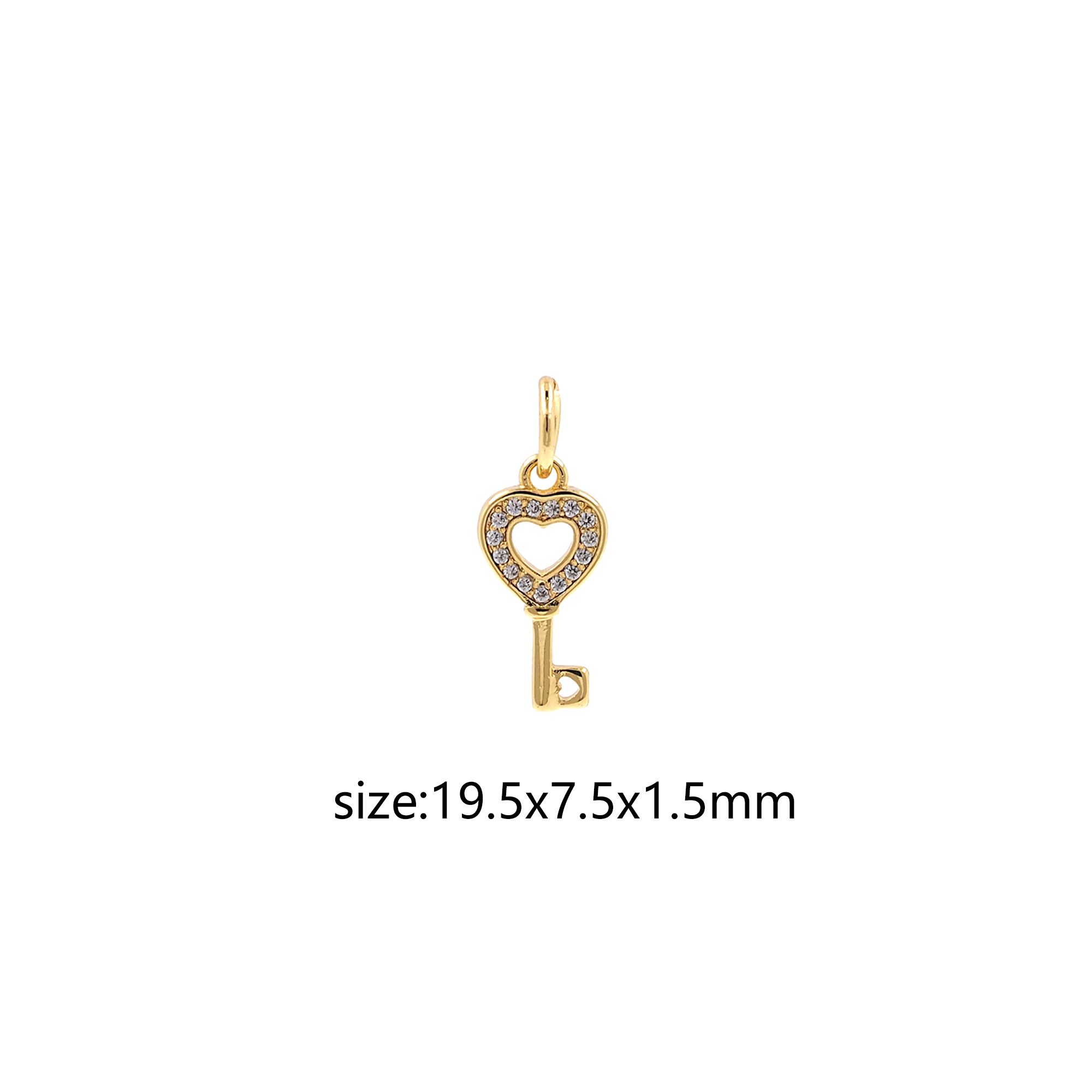 18K Gold Filled Key Pendant,CZ Micro Pave Key Charm Earrings Necklace for DIY Jewelry Making Supply