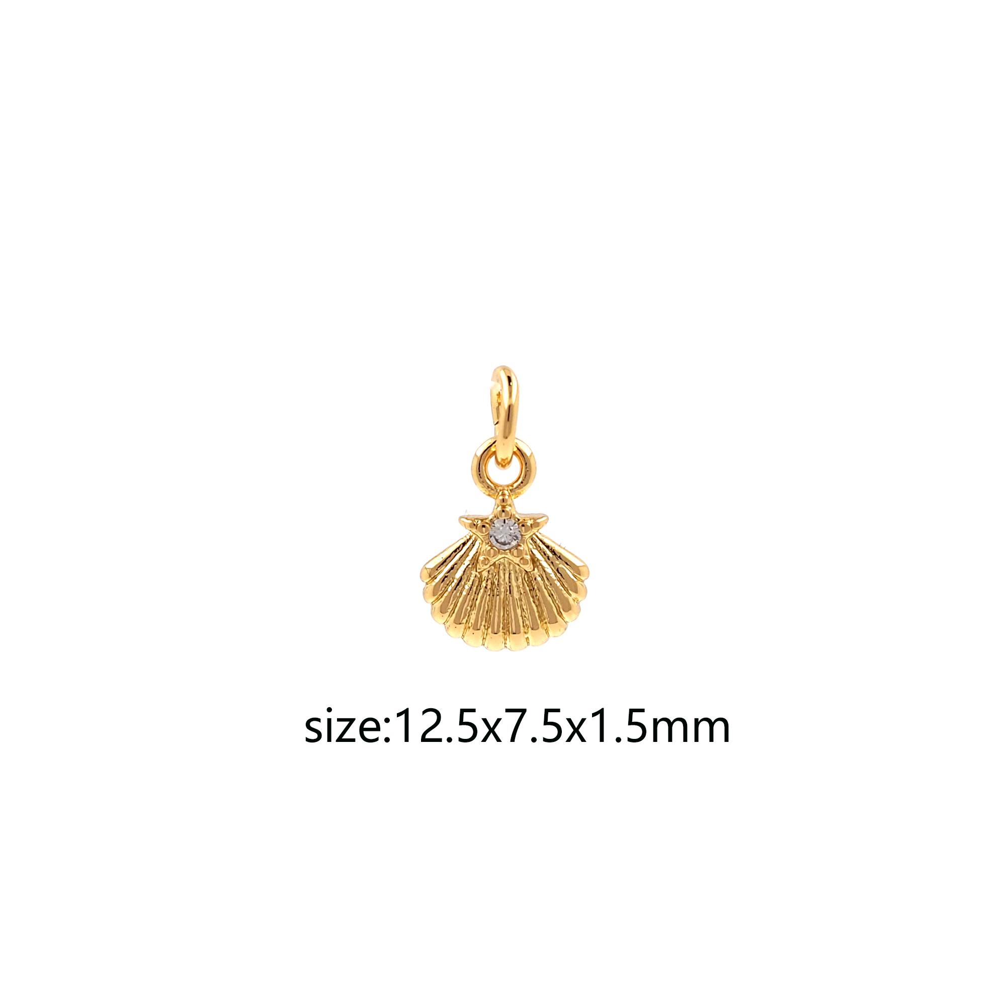 18K Gold Filled Shell Pendant,CZ Micro Pave Scallop Charm Earrings Necklace for DIY Jewelry Making Supply