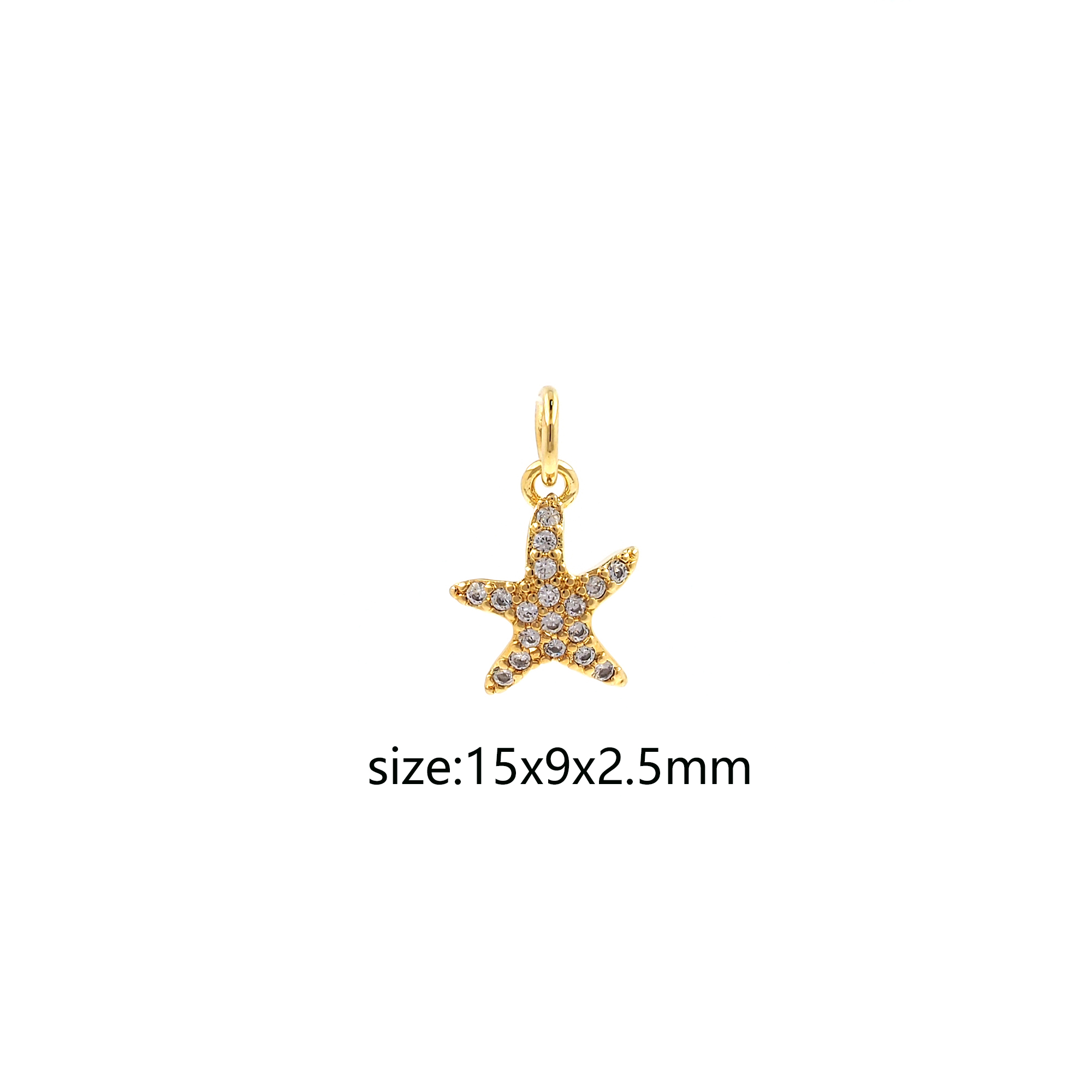 18K Gold Filled Starfish Pendant,CZ Micro Pave Starfish Charm Earrings Necklace for DIY Jewelry Making Supply