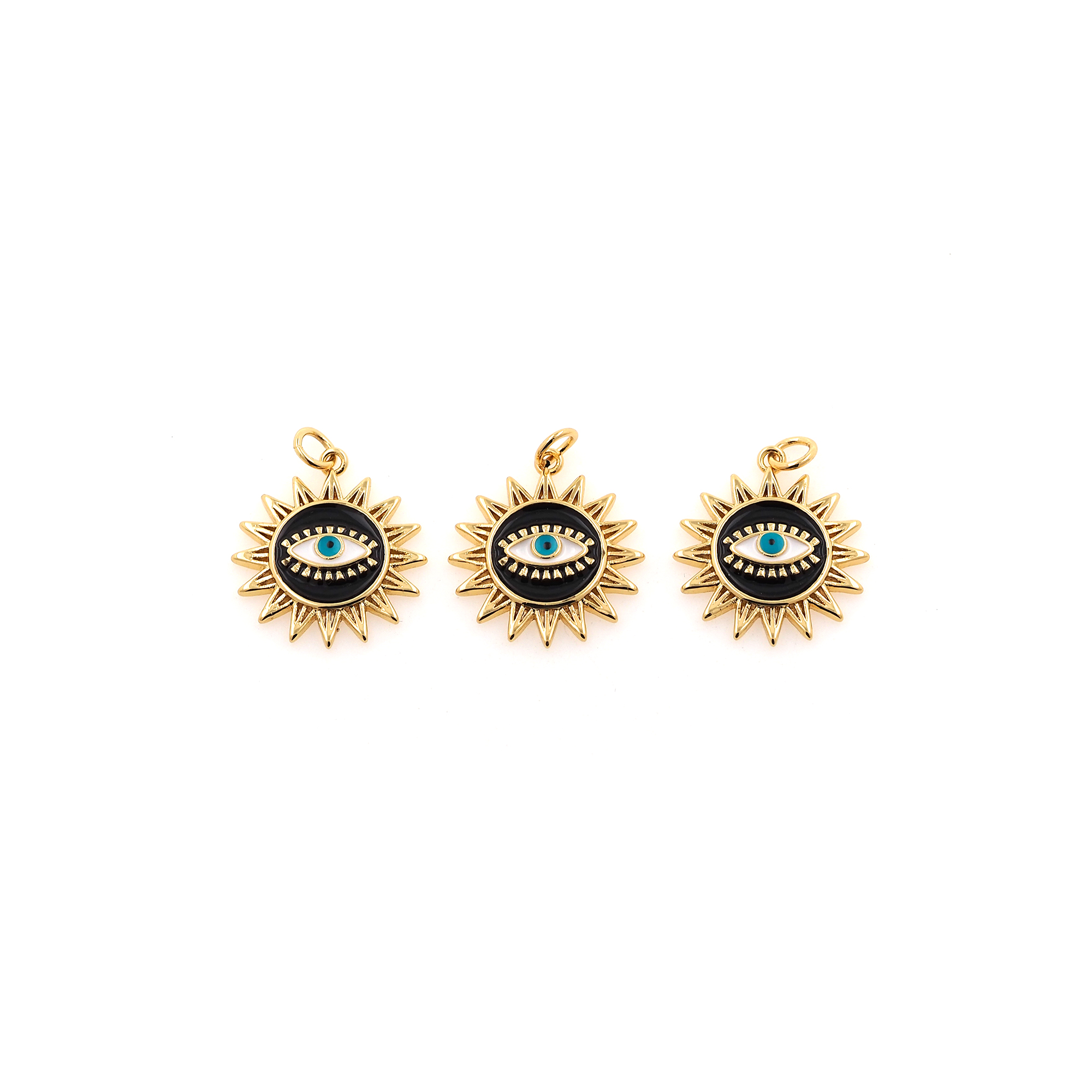 Enamel Sun Eye Pendant,18K Gold Filled Evil Eye Charm Earrings Necklace for DIY Jewelry Making Supply