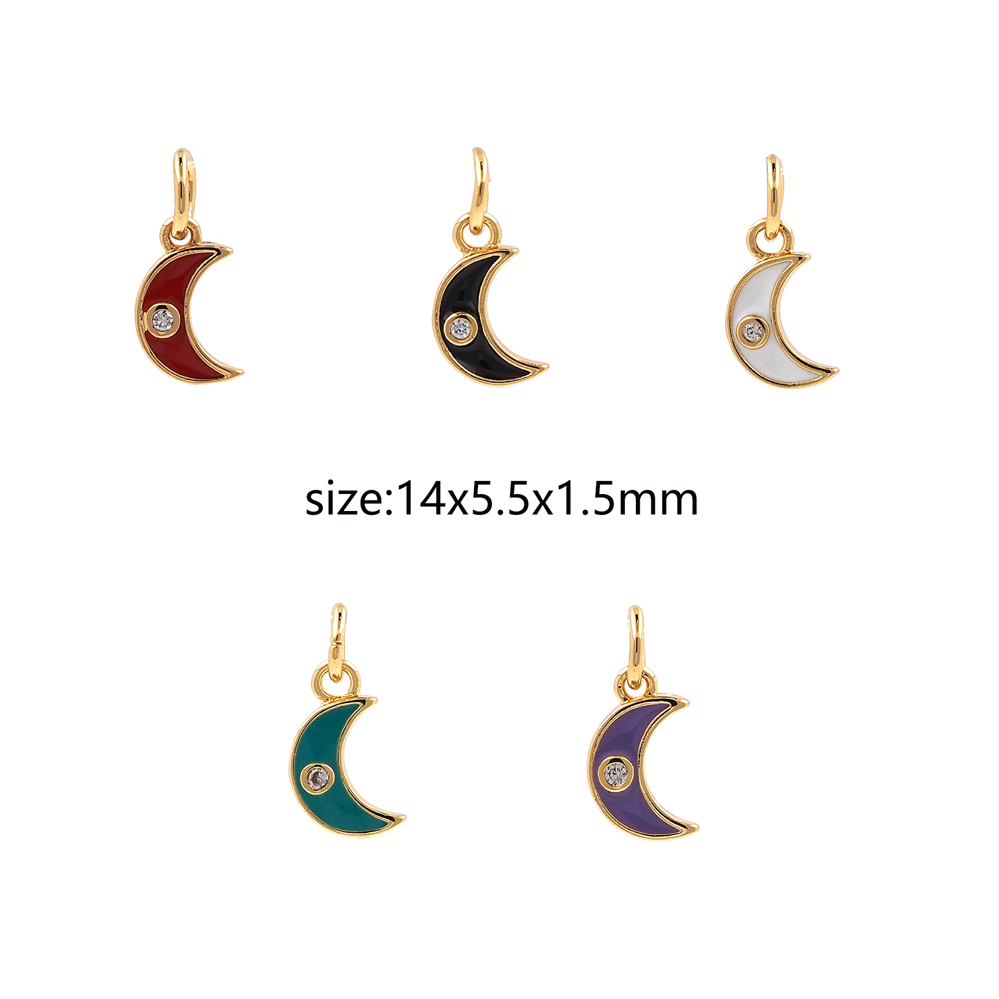 Enamel Moon Pendant,18K Gold Filled Moon Charm Earrings Necklace for DIY Jewelry Making Supply
