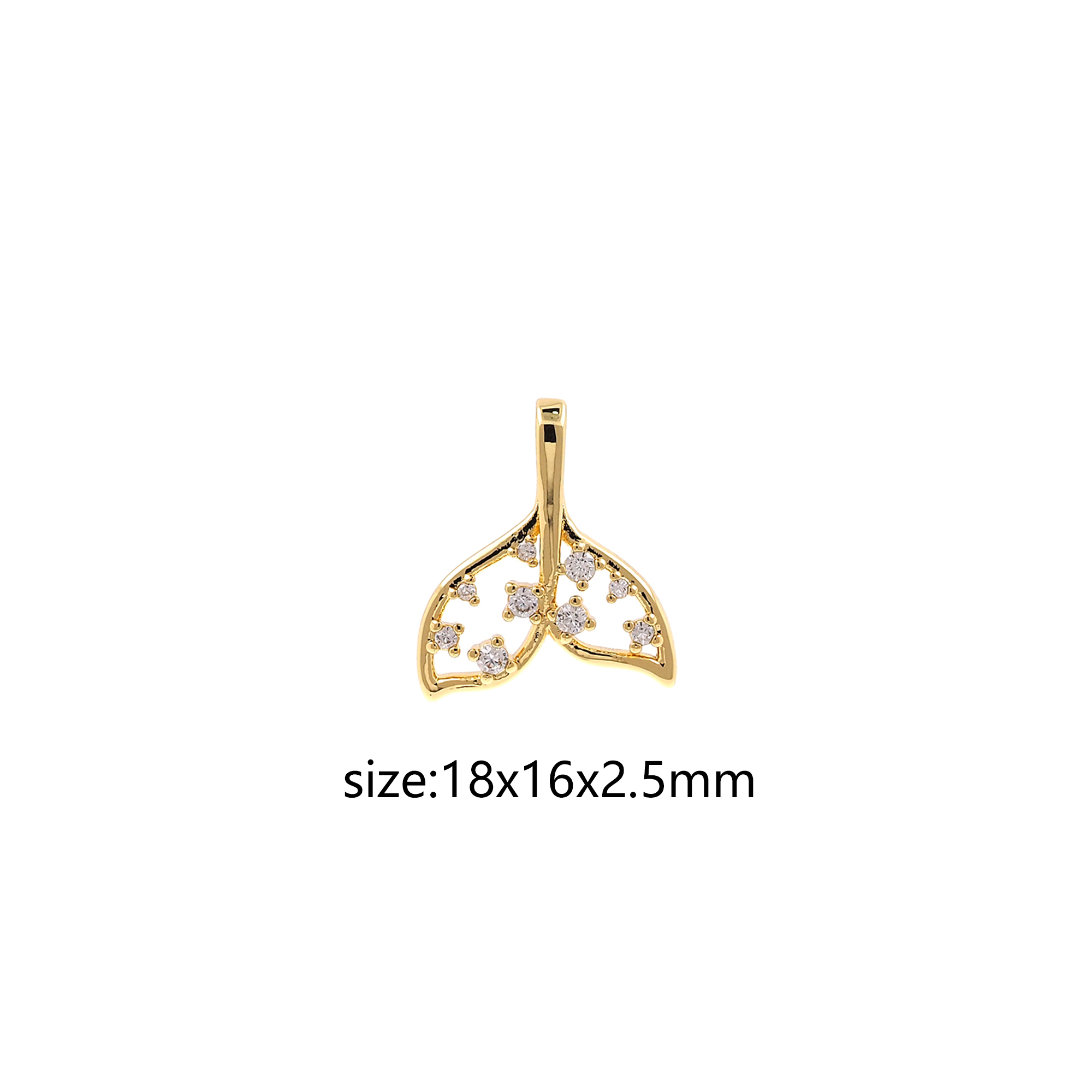 18K Gold Filled Fishtail Pendant,CZ Micro Pave Fishtail Charm Earrings Necklace for DIY Jewelry Making Supply