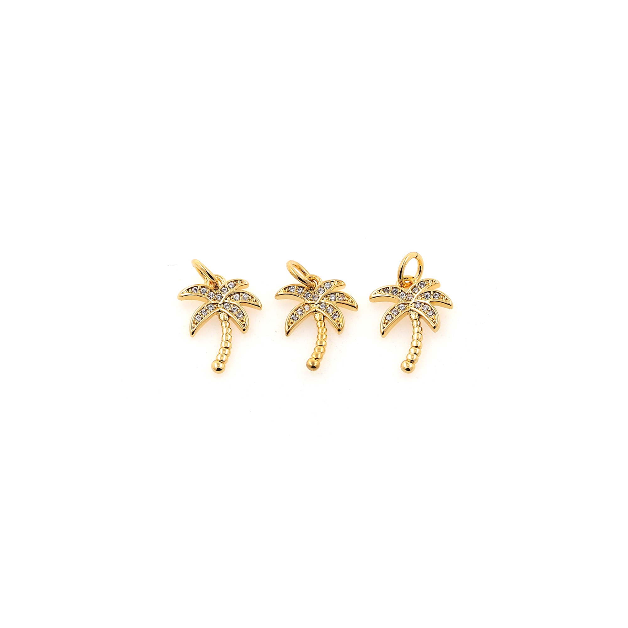 18K Gold Filled Palm Tree Pendant,CZ Micro Pave Coconut Tree Charm Earrings Necklace for DIY Jewelry Making Supply