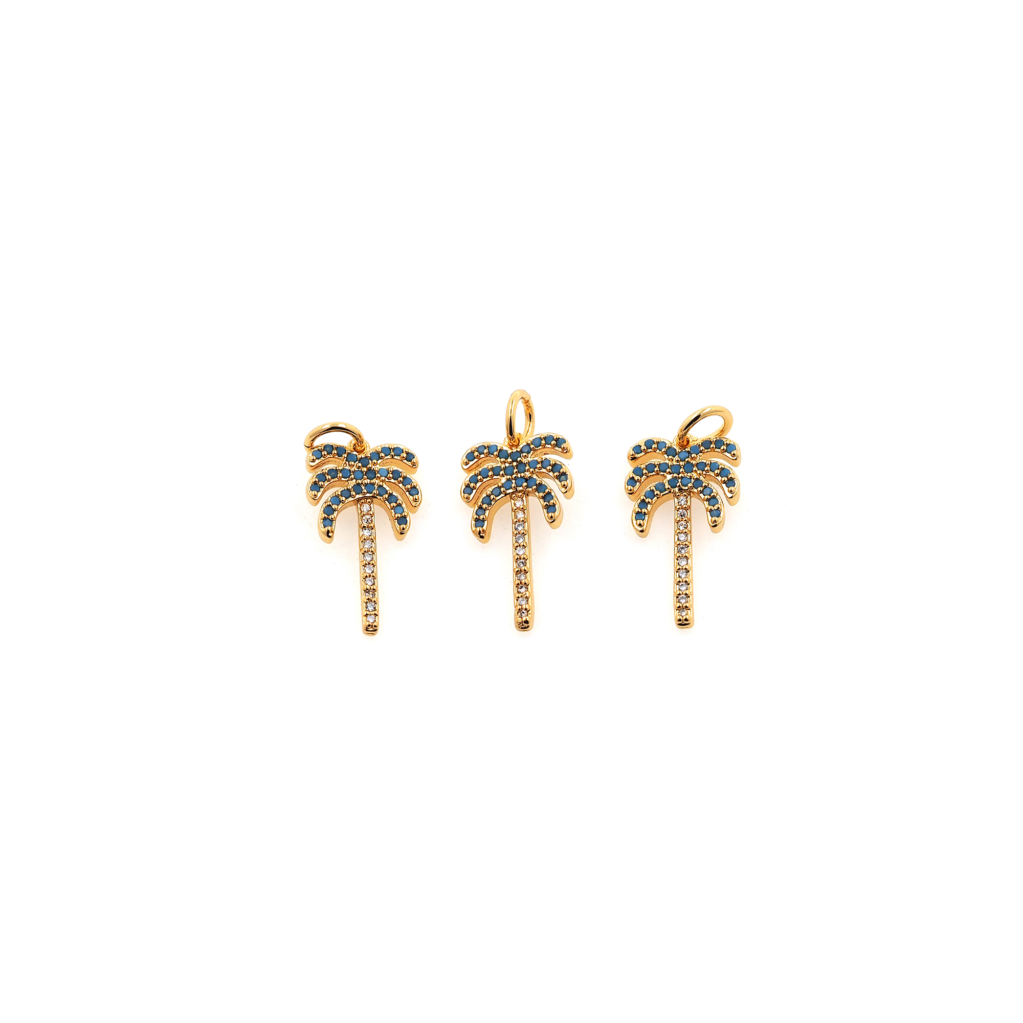 18K Gold Filled Palm Tree Pendant,CZ Micro Pave Coconut Tree Charm Earrings Necklace for DIY Jewelry Making Supply