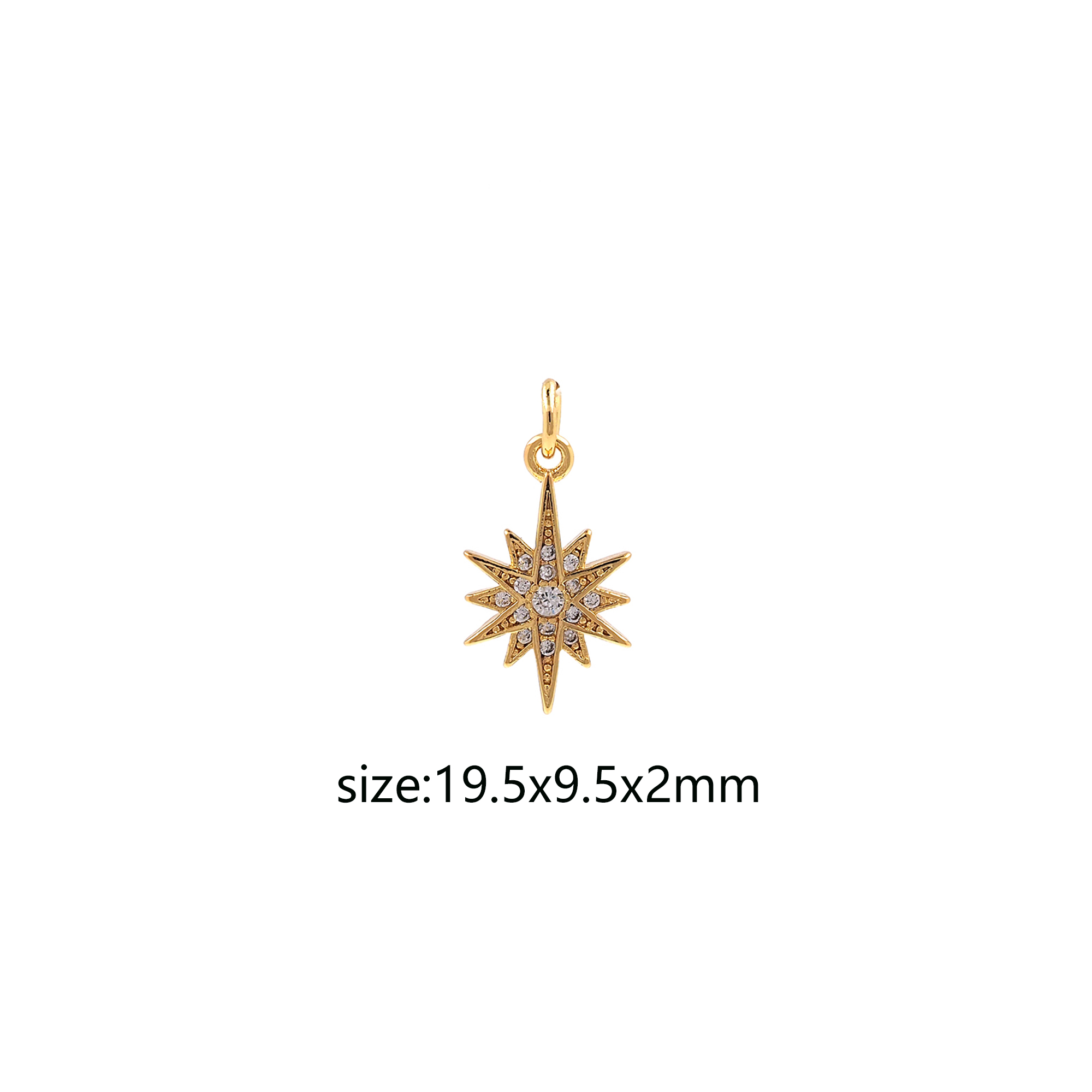 18K Gold Filled North Star Pendant,CZ Micro Pave North Star Charm Earrings Necklace for DIY Jewelry Making Supply