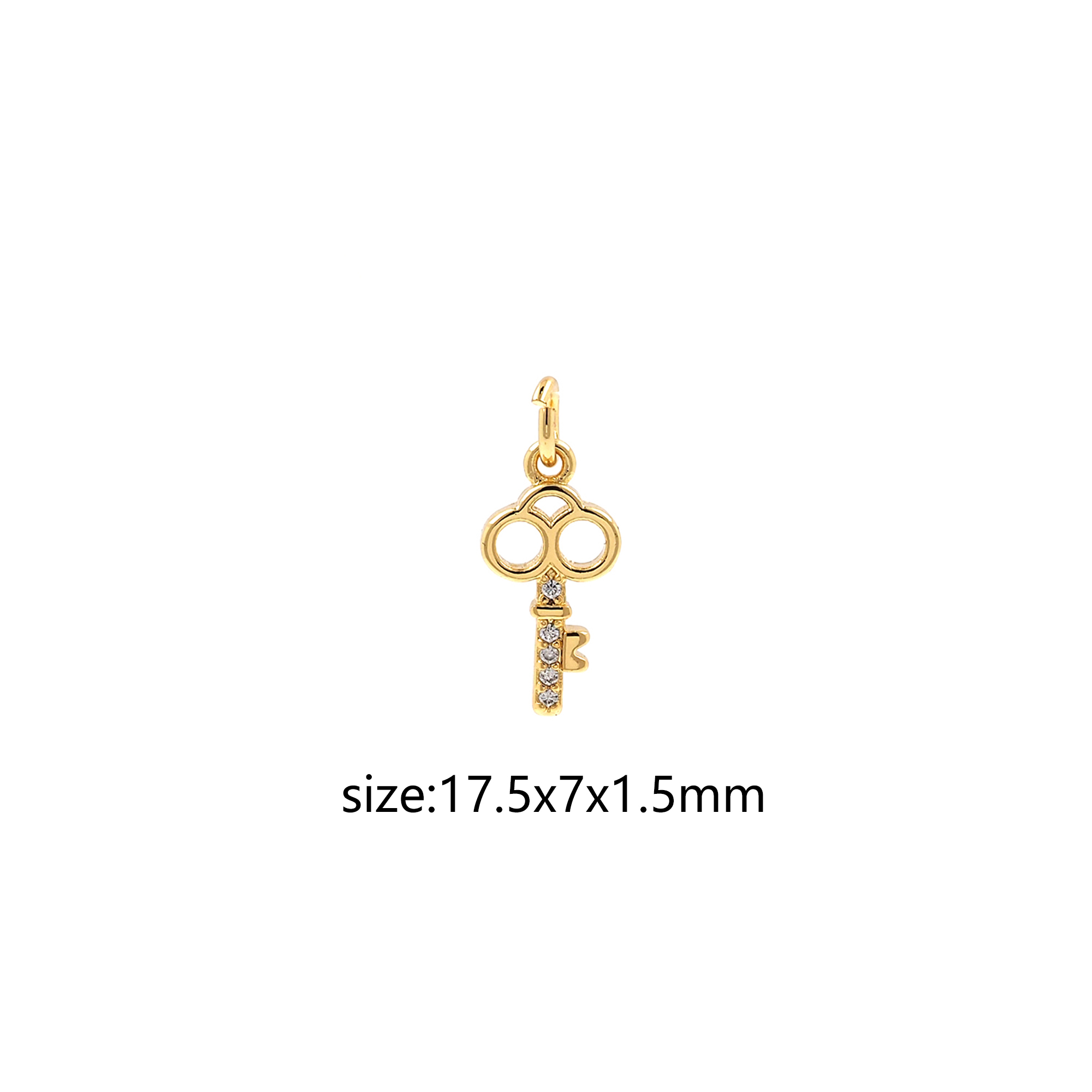 18K Gold Filled Key Pendant,CZ Micro Pave Key Charm Earrings Necklace for DIY Jewelry Making Supply