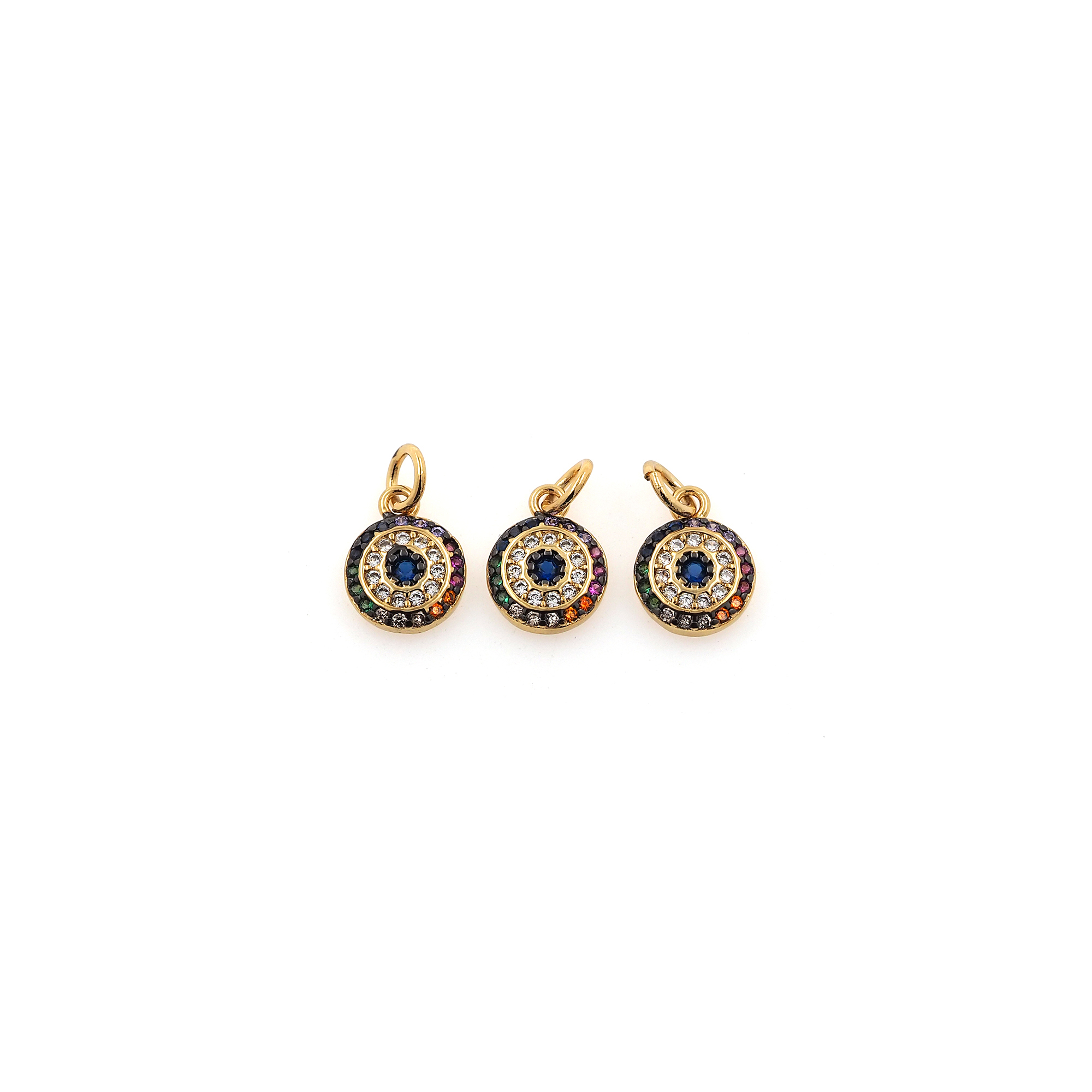 CZ Micro Pave Round Eye Pendant,18K Gold Filled Evil Eye Charm Earrings Necklace for DIY Jewelry Making Supply