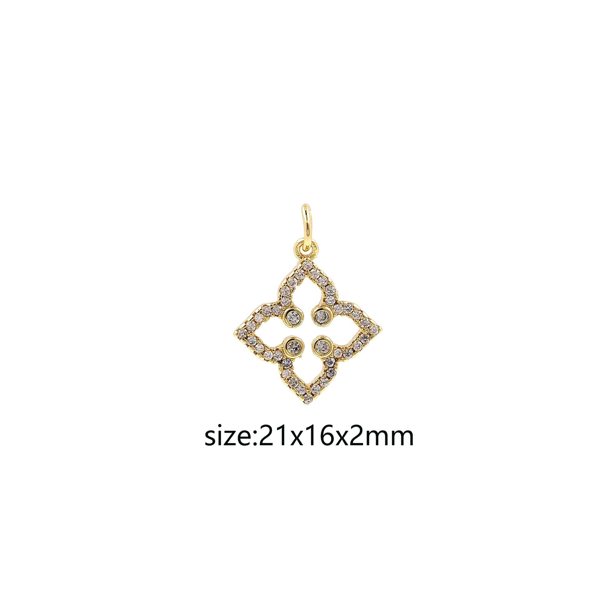 18K Gold Filled Flower Pendant,CZ Micro Pave Floral Charm Earrings Necklace for DIY Jewelry Making Supply