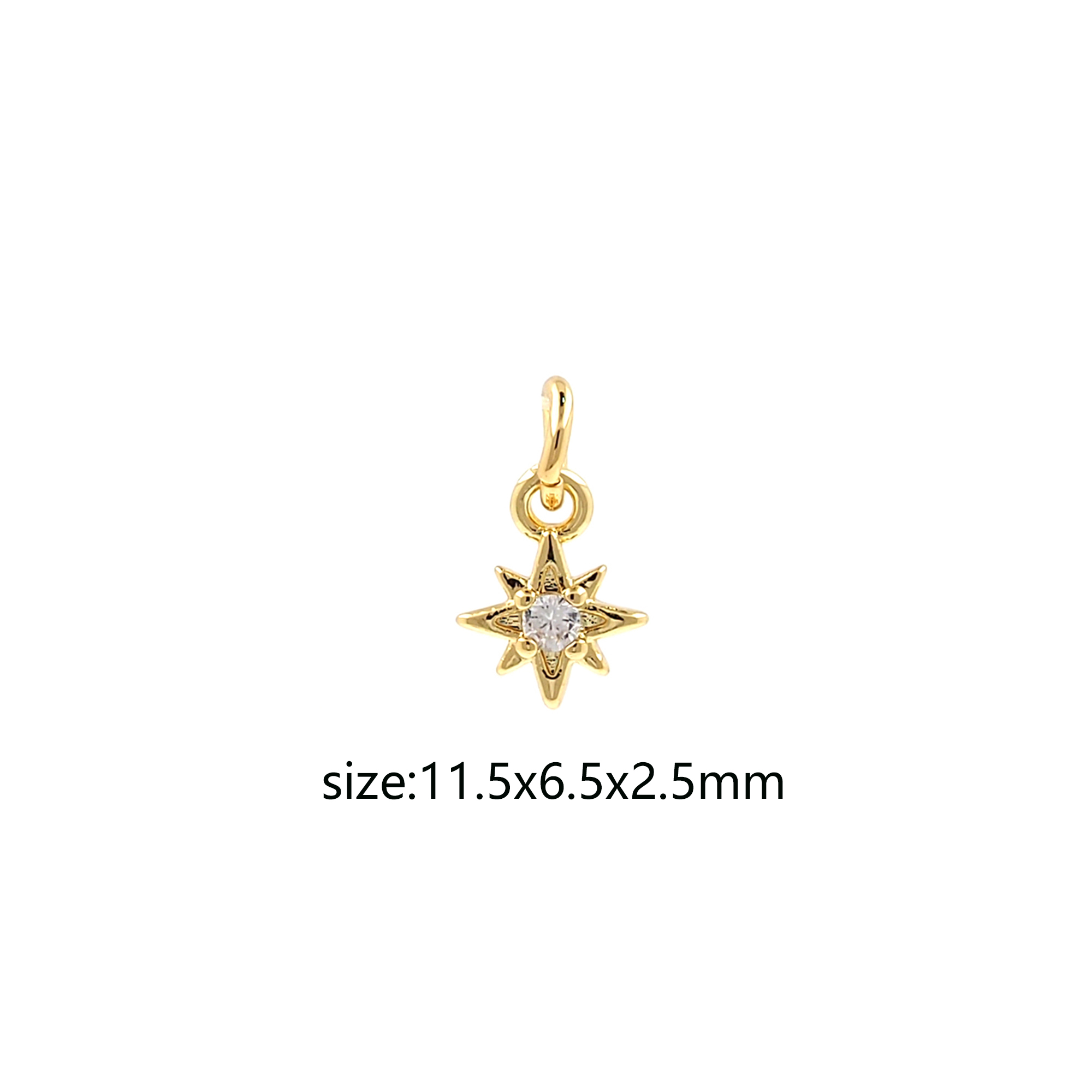 18K Gold Filled North Star Pendant,CZ Micro Pave Celestial Charm Earrings Necklace for DIY Jewelry Making Supply