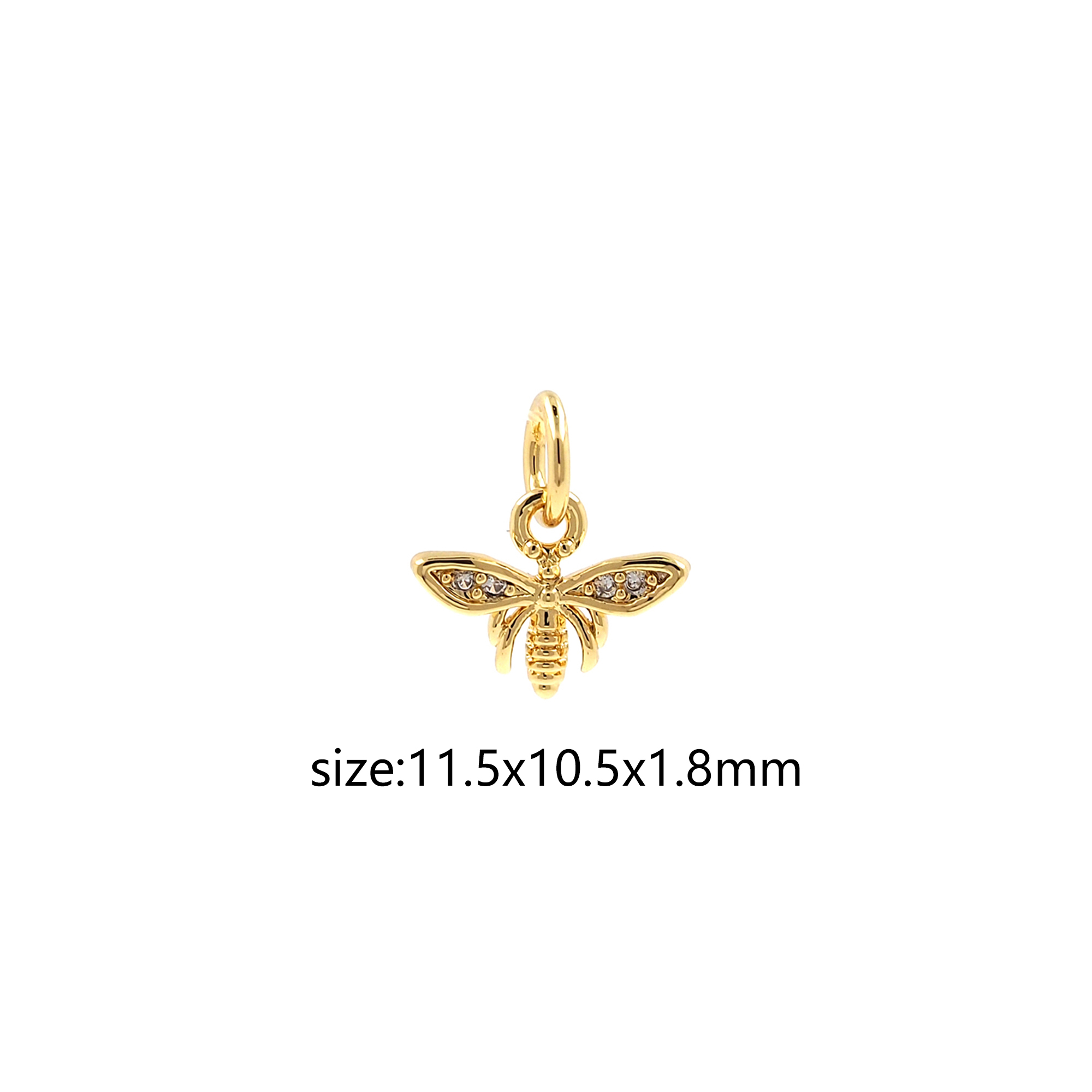 18K Gold Filled Bee Pendant,CZ Micro Pave Bee Charm Earrings Necklace for DIY Jewelry Making Supply