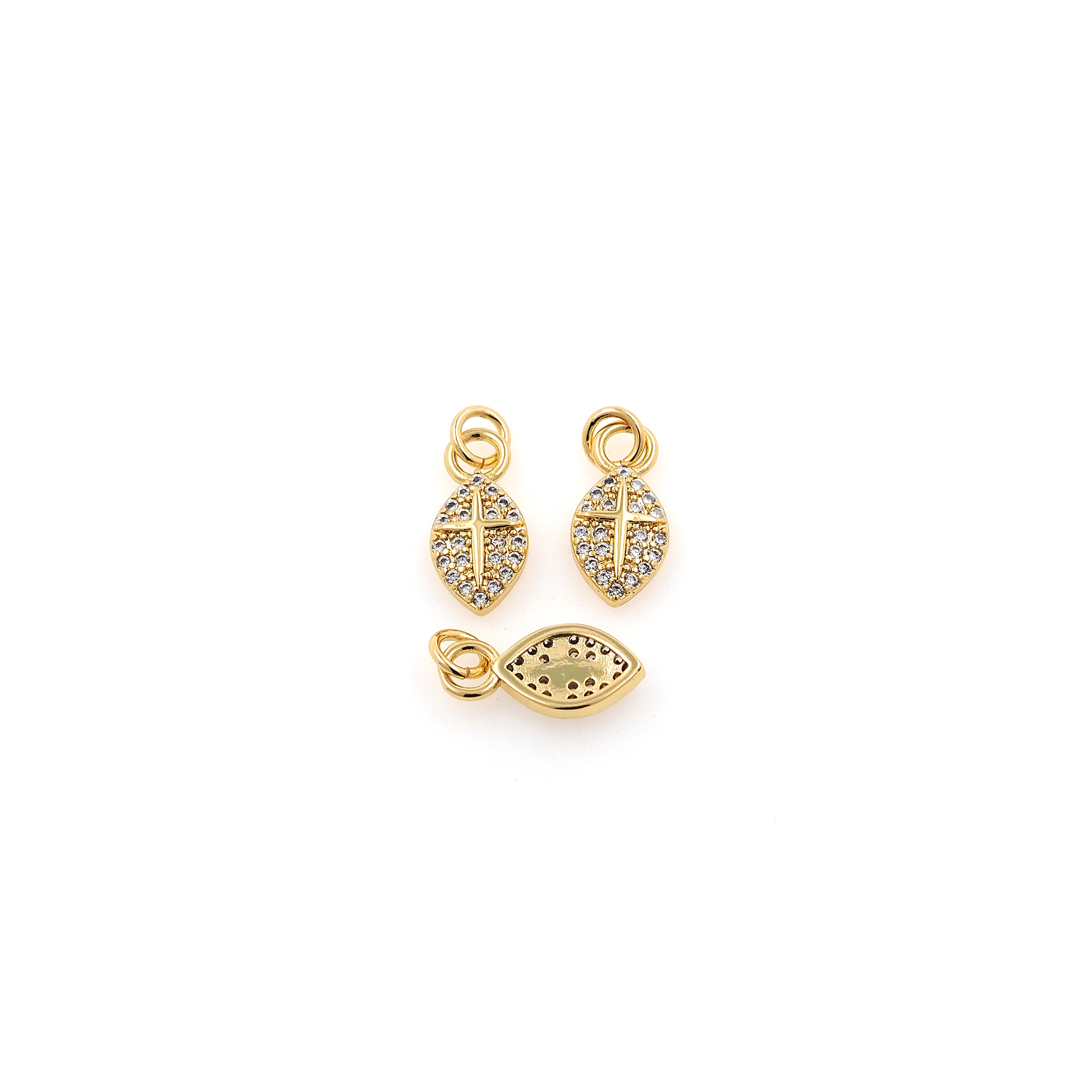 18K Gold Filled Leaf Pendant,CZ Micro Pave Leaf Charm Earrings Necklace for DIY Jewelry Making Supply