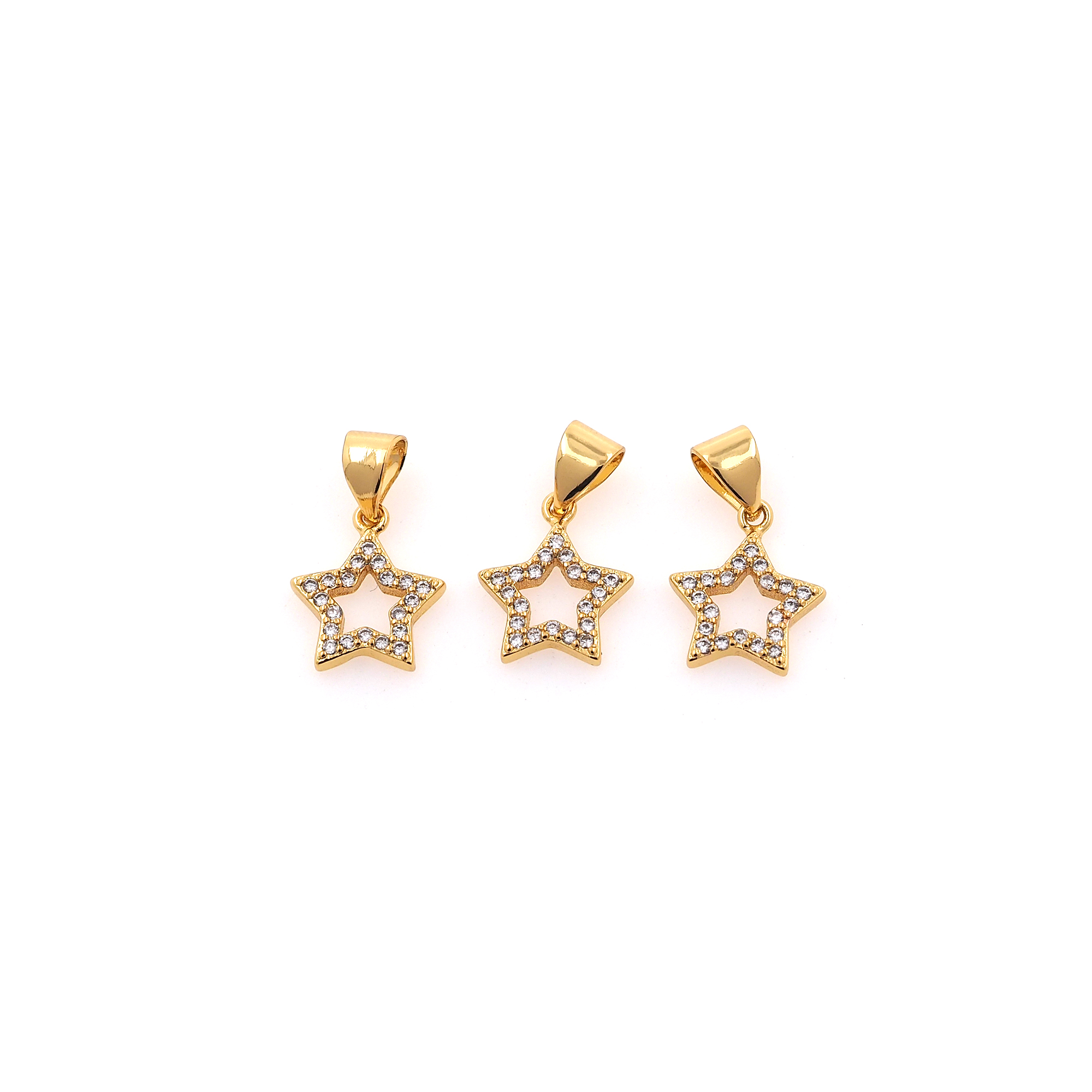 18K Gold Filled Star Pendant,Celestial Charm,CZ Micro Pave Tiny Star Earrings Necklace for DIY Jewelry Making Supply