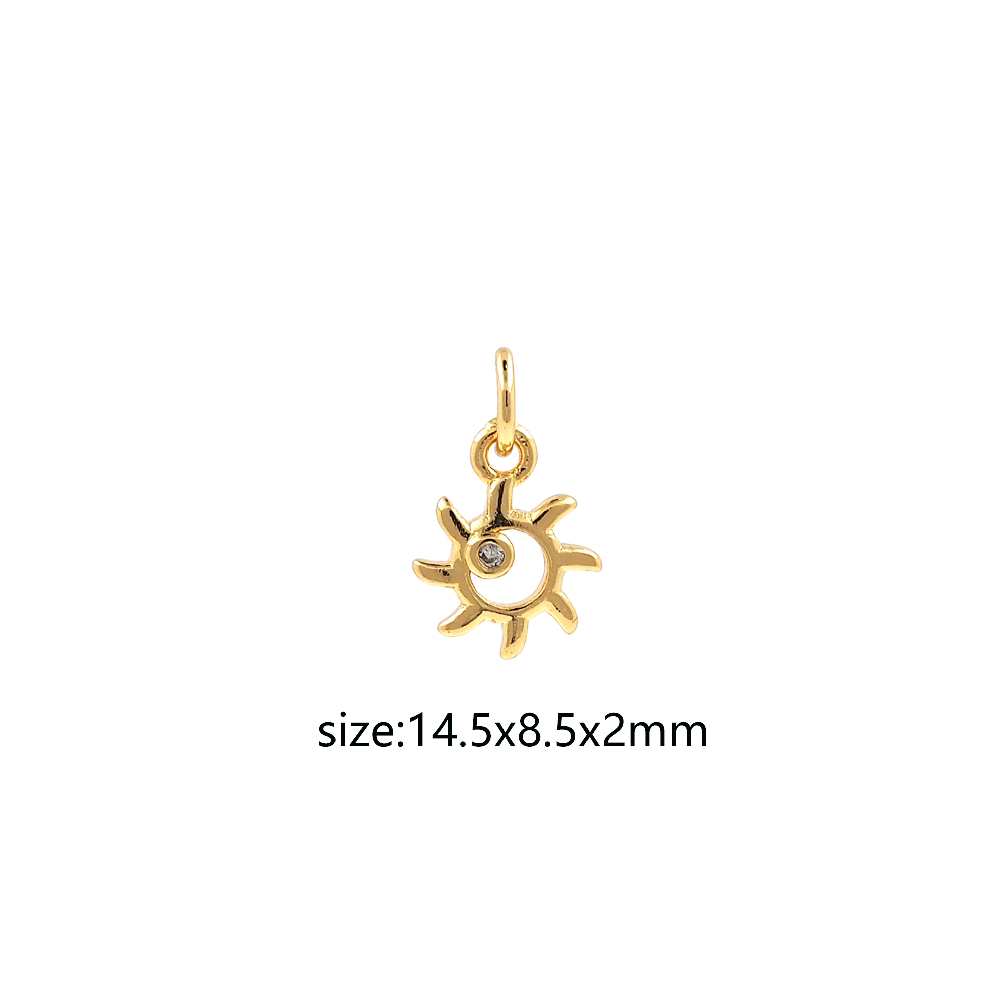 18K Gold Filled Sun Pendant,CZ Micro Pave Celestial Charm Earrings Necklace for DIY Jewelry Making Supply