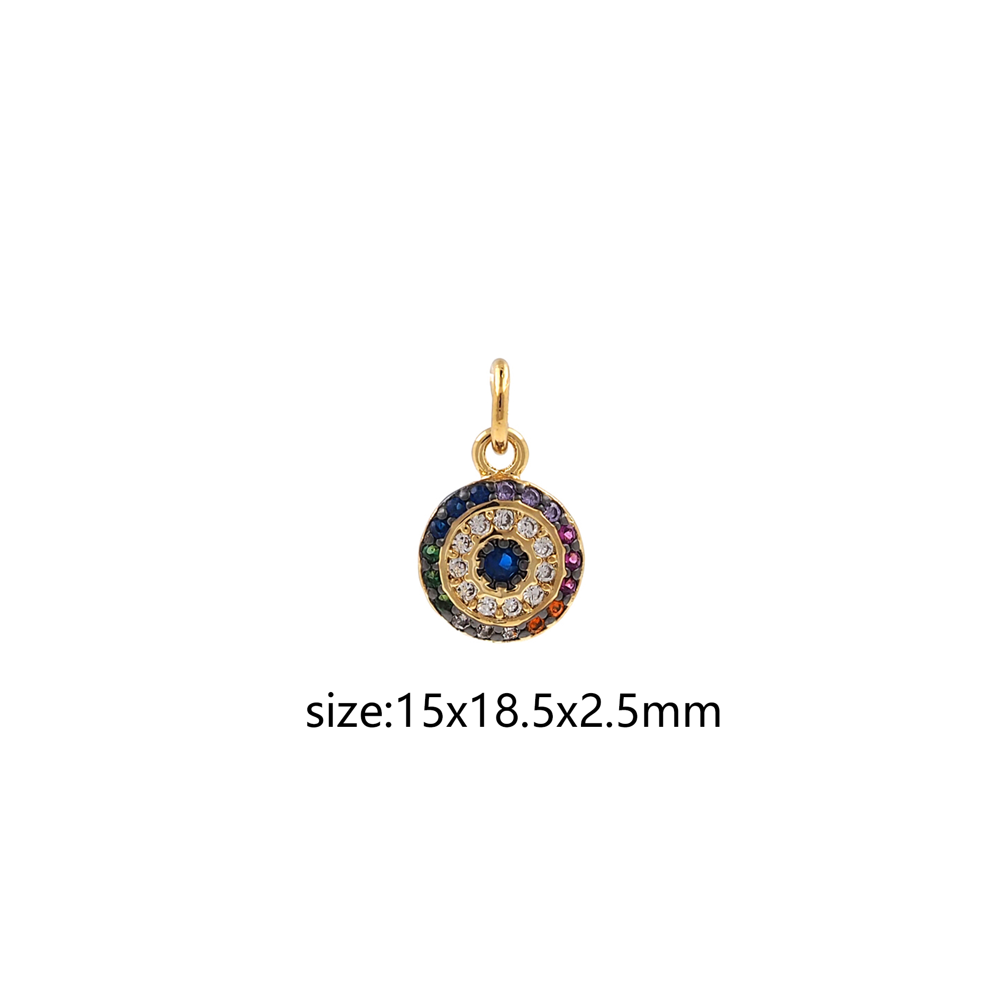 CZ Micro Pave Round Eye Pendant,18K Gold Filled Evil Eye Charm Earrings Necklace for DIY Jewelry Making Supply