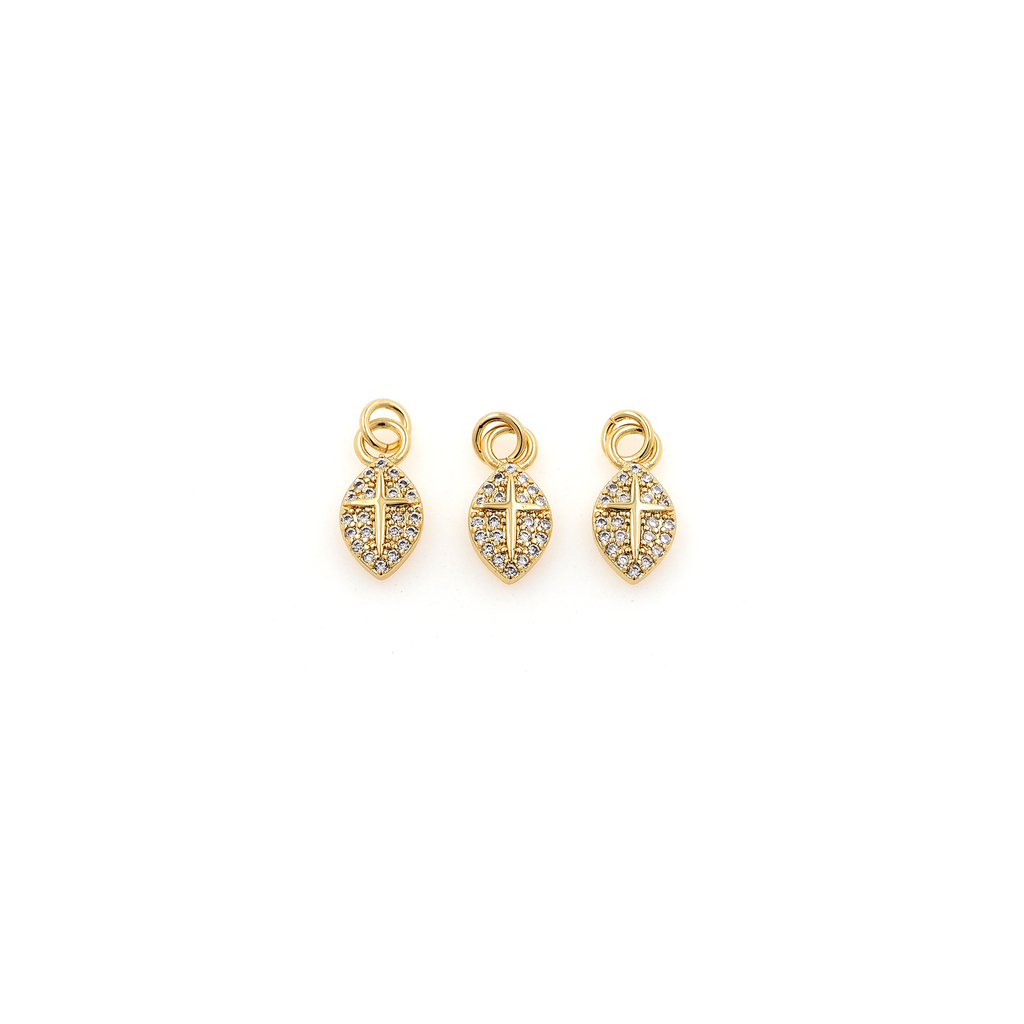 18K Gold Filled Leaf Pendant,CZ Micro Pave Leaf Charm Earrings Necklace for DIY Jewelry Making Supply