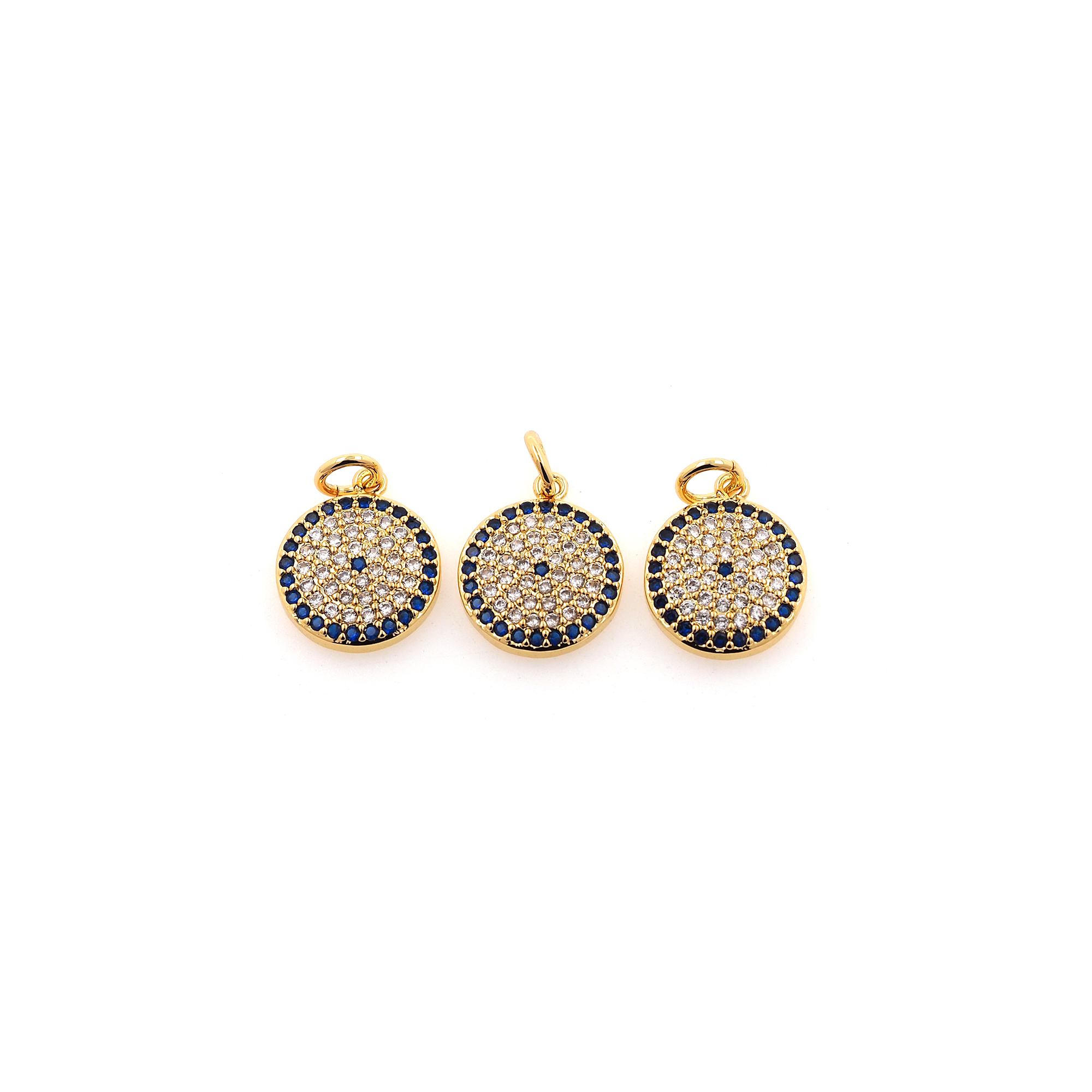18K Gold Filled Round Eye Pendant,CZ Micro Pave Evil Eye Charm Earrings Necklace for DIY Jewelry Making Supply