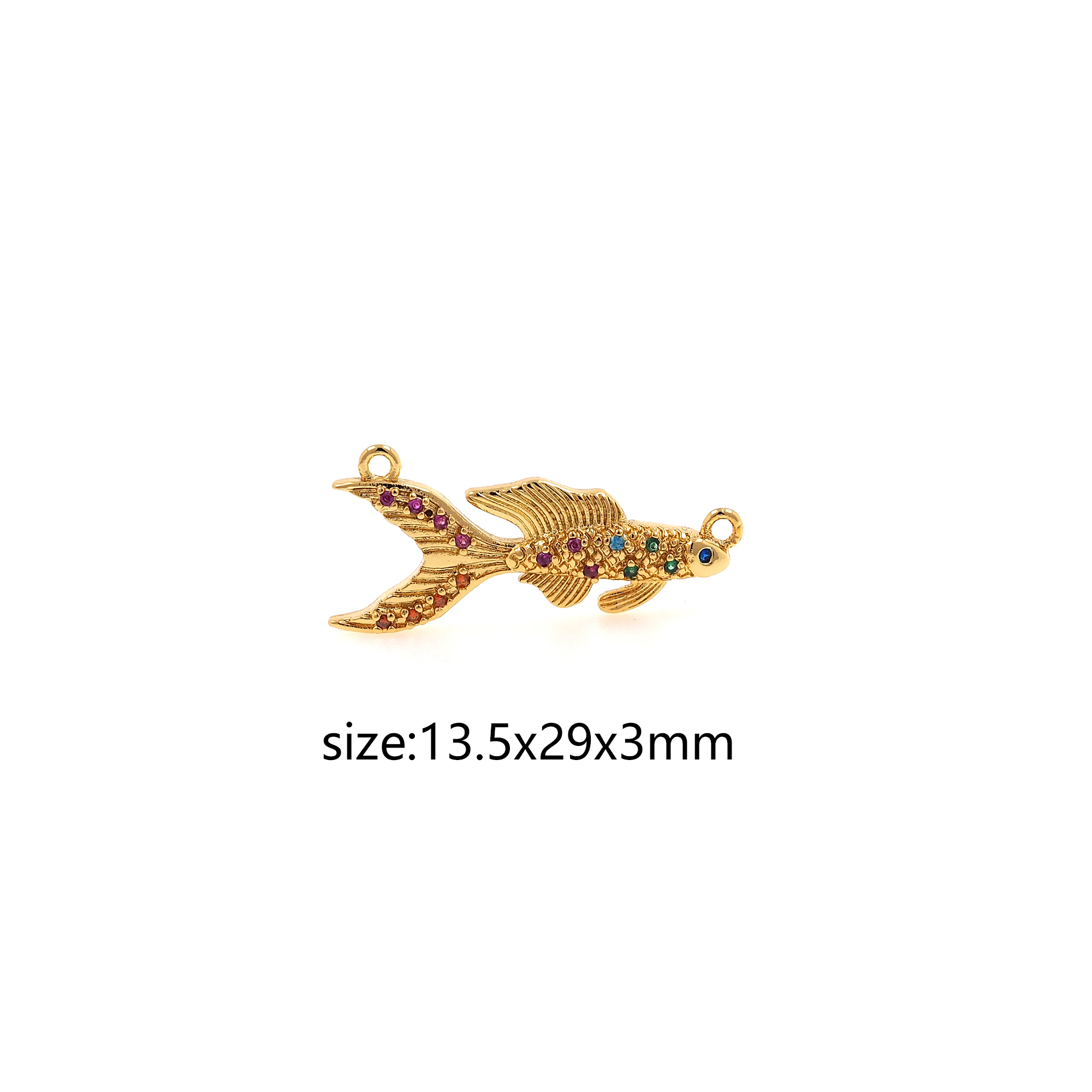 18K Gold Filled Fish Pendant,CZ Micro Pave Fish Charm Earrings Necklace for DIY Jewelry Making Supply