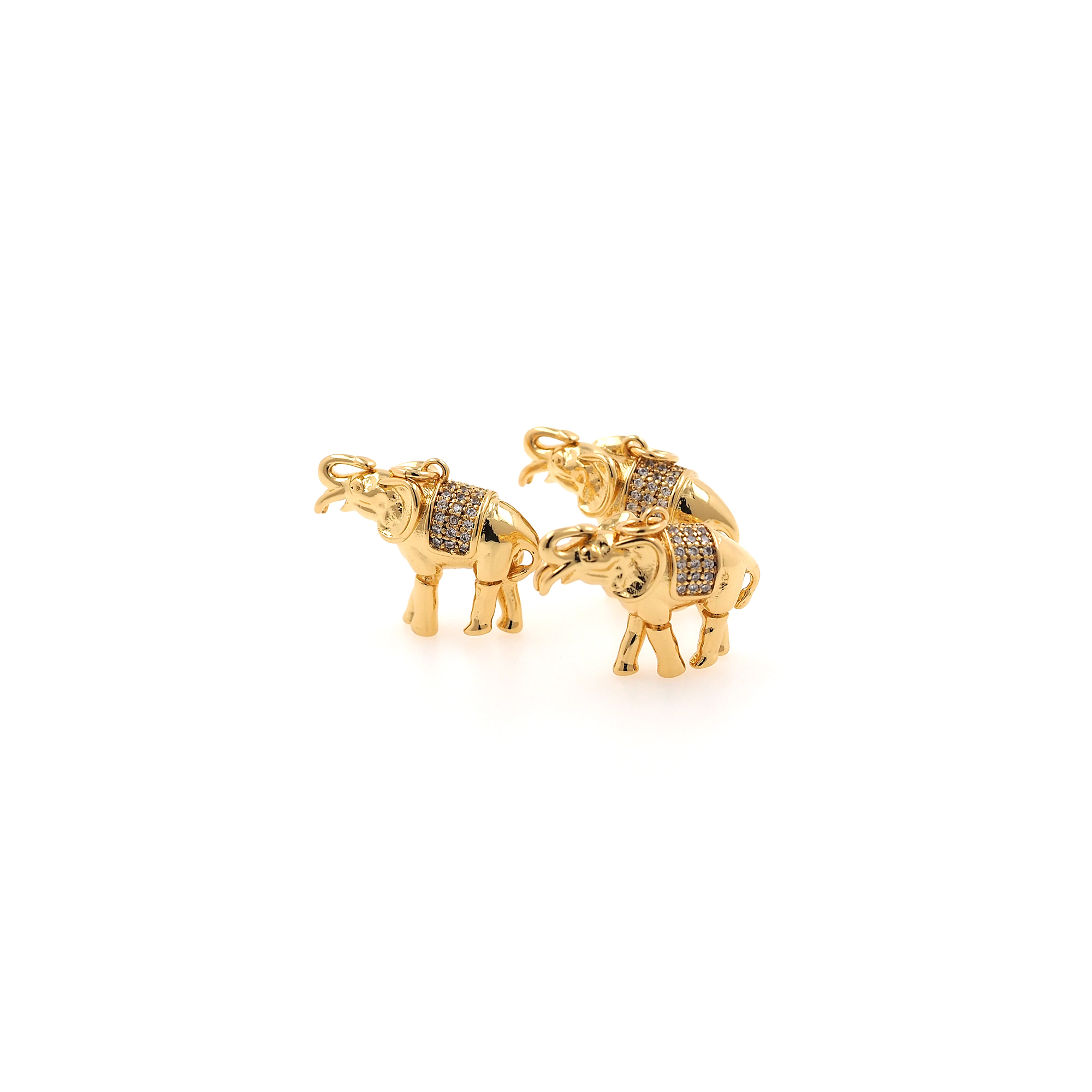 18K Gold Filled Elephant Pendant,Animal Charm,CZ Micro Pave Elephant Earrings Necklace for DIY Jewelry Making Supply