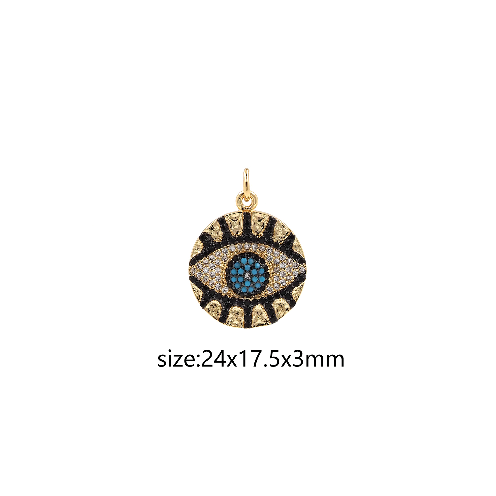 18K Gold Filled Evil Eye Pendant,CZ Micro Pave Round Evil Eye Charm Earrings Necklace for DIY Jewelry Making Supply