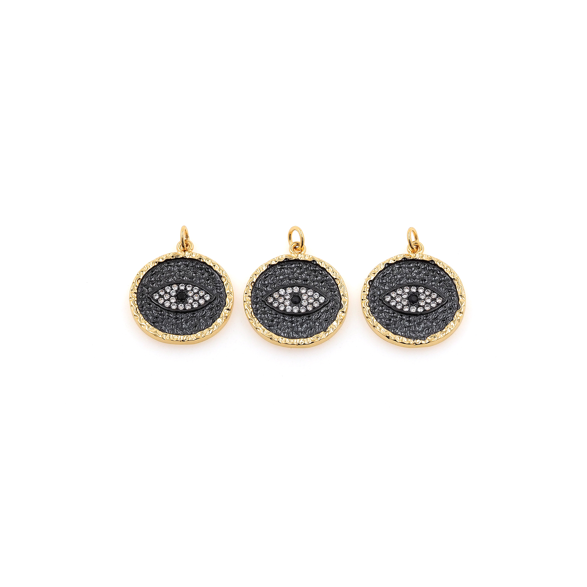18K Gold Filled Round Eye Pendant,CZ Micro Pave Evil Eye Charm Earrings Necklace for DIY Jewelry Making Supply