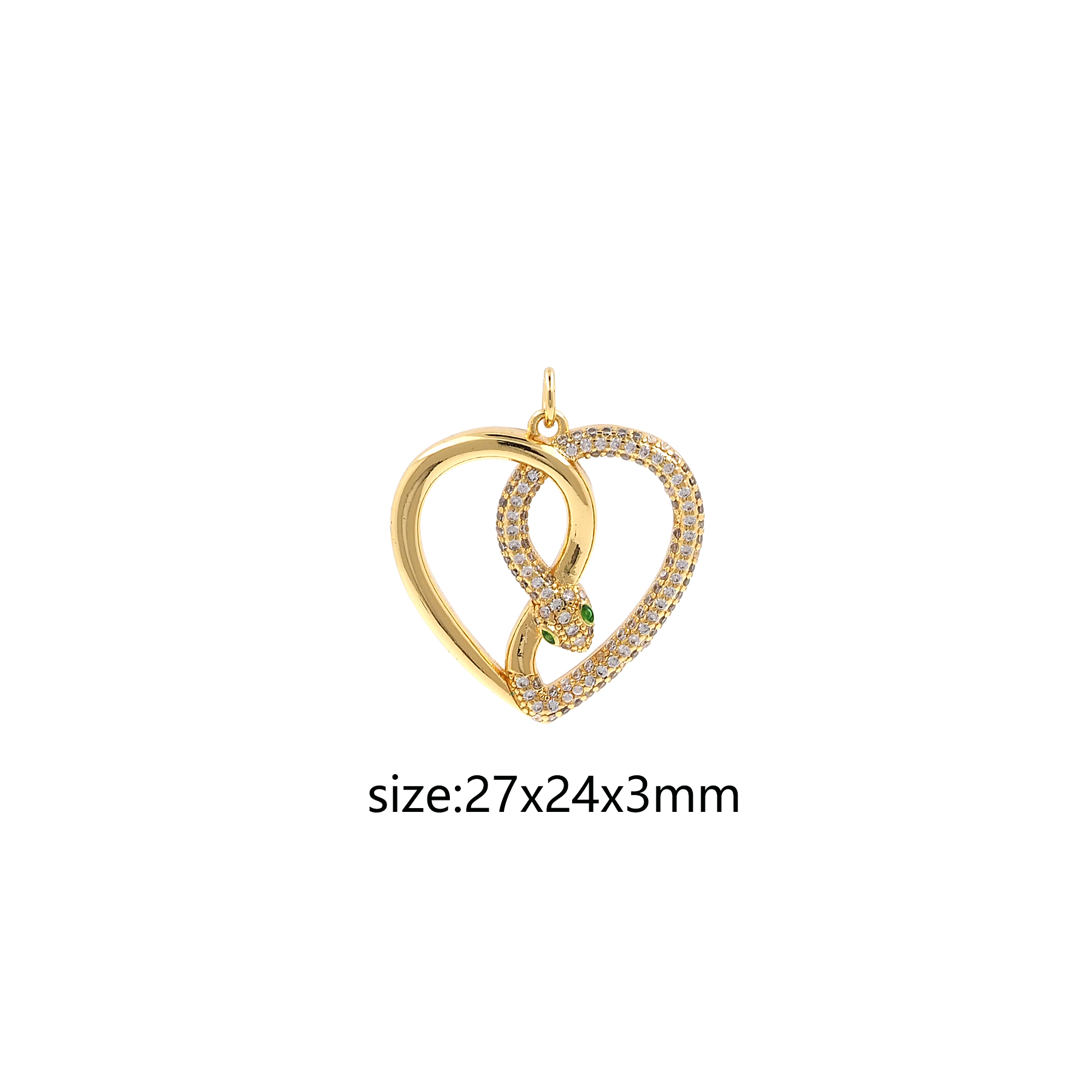 18K Gold Filled Snake Pendant,CZ Micor Pave Snake Charm Earrings Necklace for DIY Jewelry Making Supply