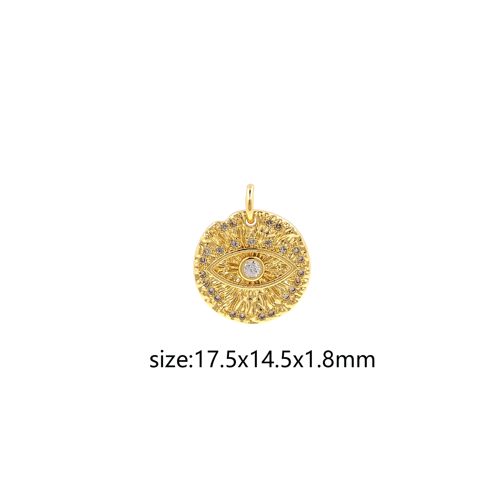 18K Gold Filled Round Eye Pendant,CZ Micro Pave Evil Eye Charm Earrings Necklace for DIY Jewelry Making Supply