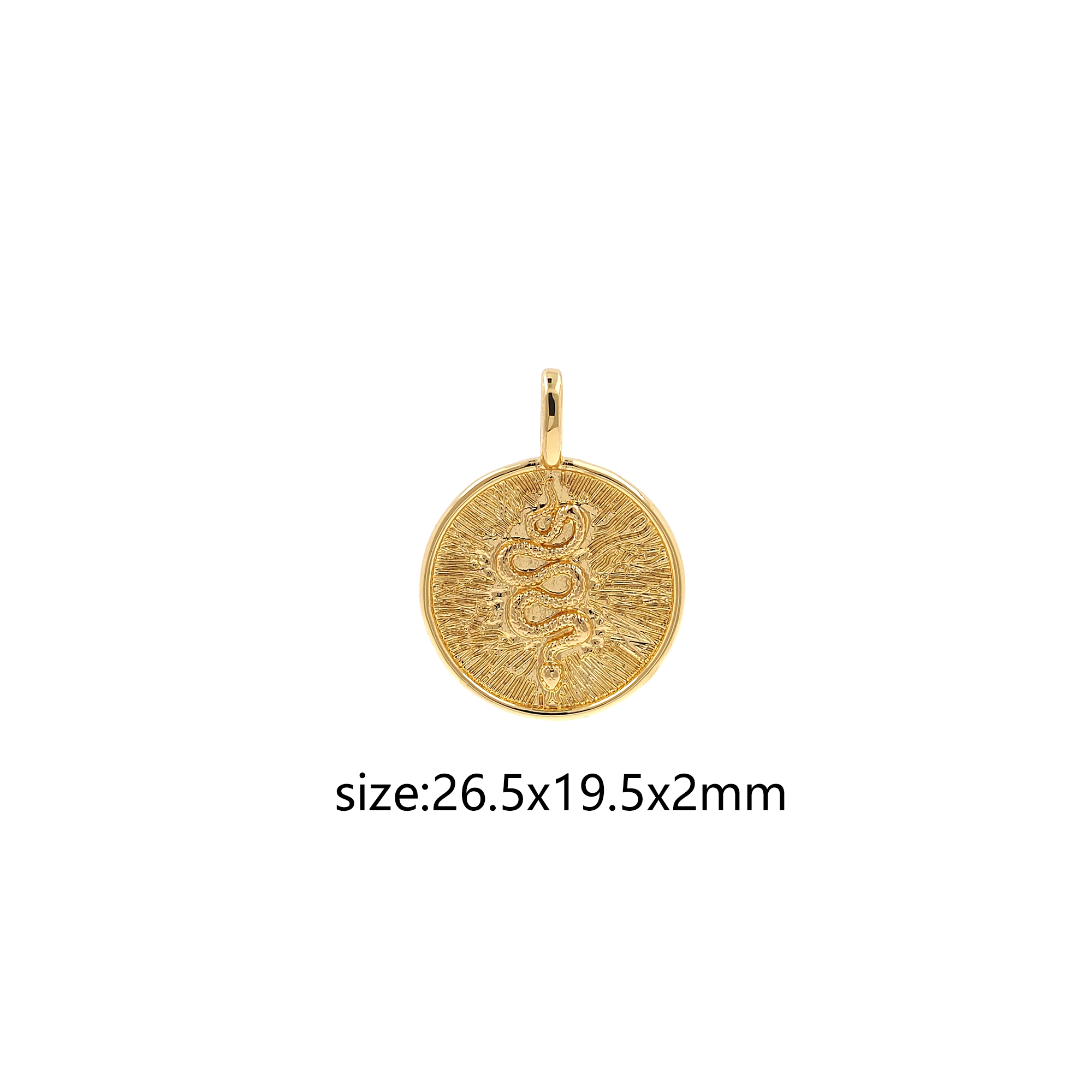 18K Gold Filled Snake Pendant,Reptile Charm,Round Snake Earrings Necklace for DIY Jewelry Making Supply