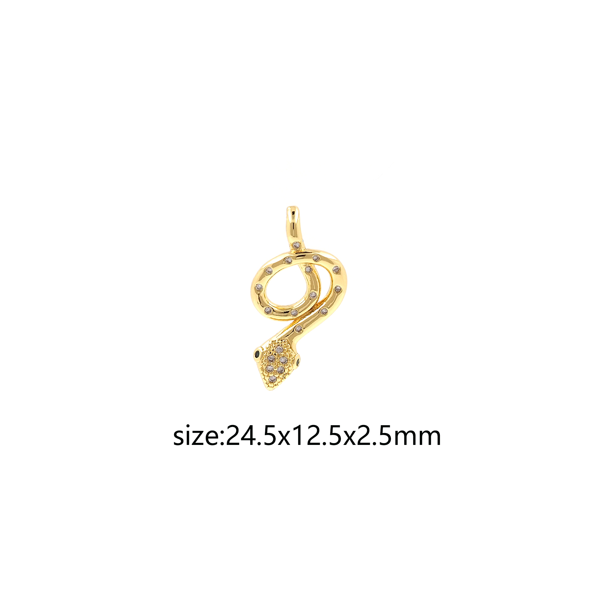 18K Gold Filled Snake Pendant,CZ Micor Pave Snake Charm Earrings Necklace for DIY Jewelry Making Supply