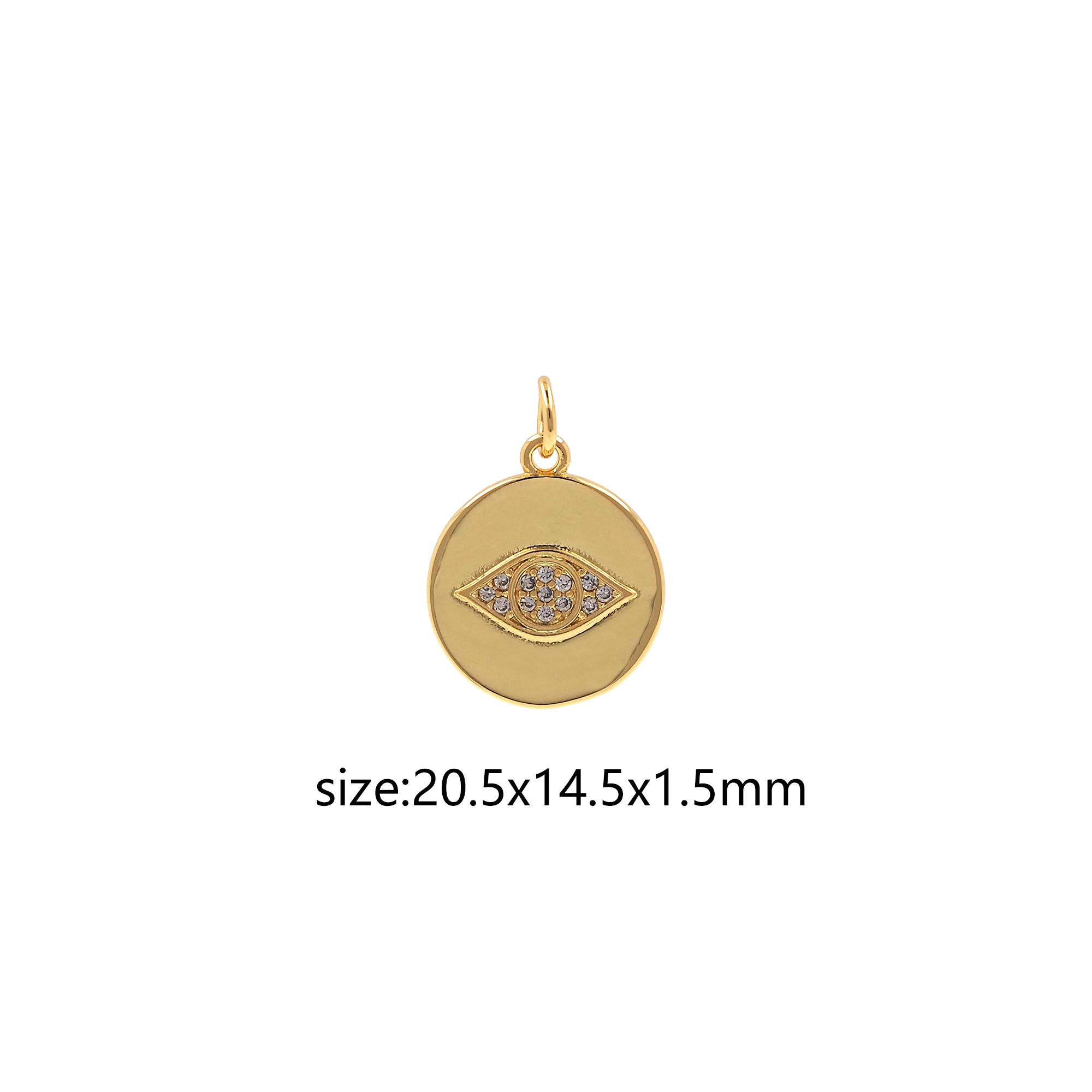 18K Gold Filled Coin Eye Pendant,CZ Micro Pave Evil Eye Charm Earrings Necklace for DIY Jewelry Making Supply