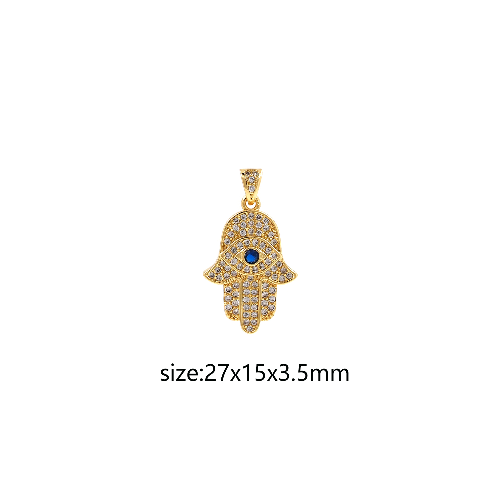 18K Gold Filled Hamsa Pendant,CZ Micro Pave Amulet Charm Earrings Necklace for DIY Jewelry Making Supply