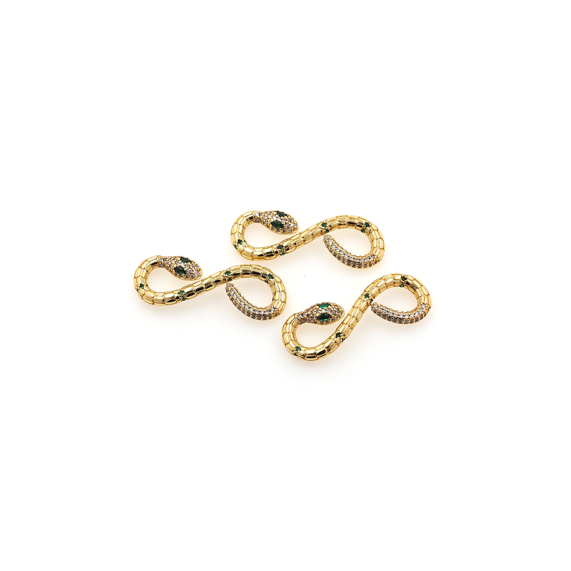 18K Gold Filled Snake Connector,CZ Micro Pave Snake Charm Necklace Bracelet for DIY Jewelry Making Supply