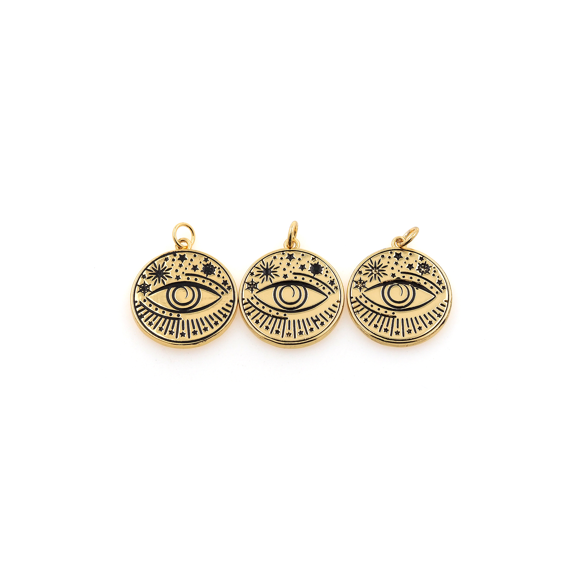 18K Gold Filled Round Eye Pendant,Evil Eye Charm Earrings Necklace for DIY Jewelry Making Supply